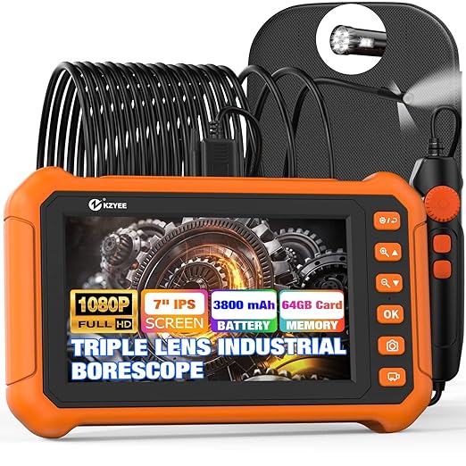 KZYEE KZ3000 Pro Triple Lens Endoscope Inspection Camera, 7" 1080P IPS