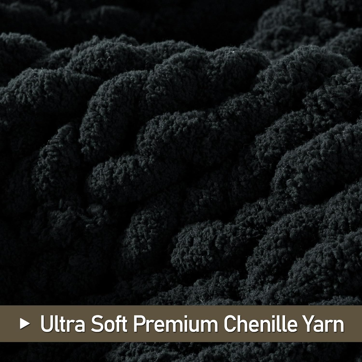 Chunky Knit Throw Blanket 50"X 60", 100% Handmade with Soft Chenille Yarn, 4.4lbs Thick Cable Knitted Blankets, Large Rope Knot Crochet Throws for Couch Sofa Bed Home Decor, Black - Image 3