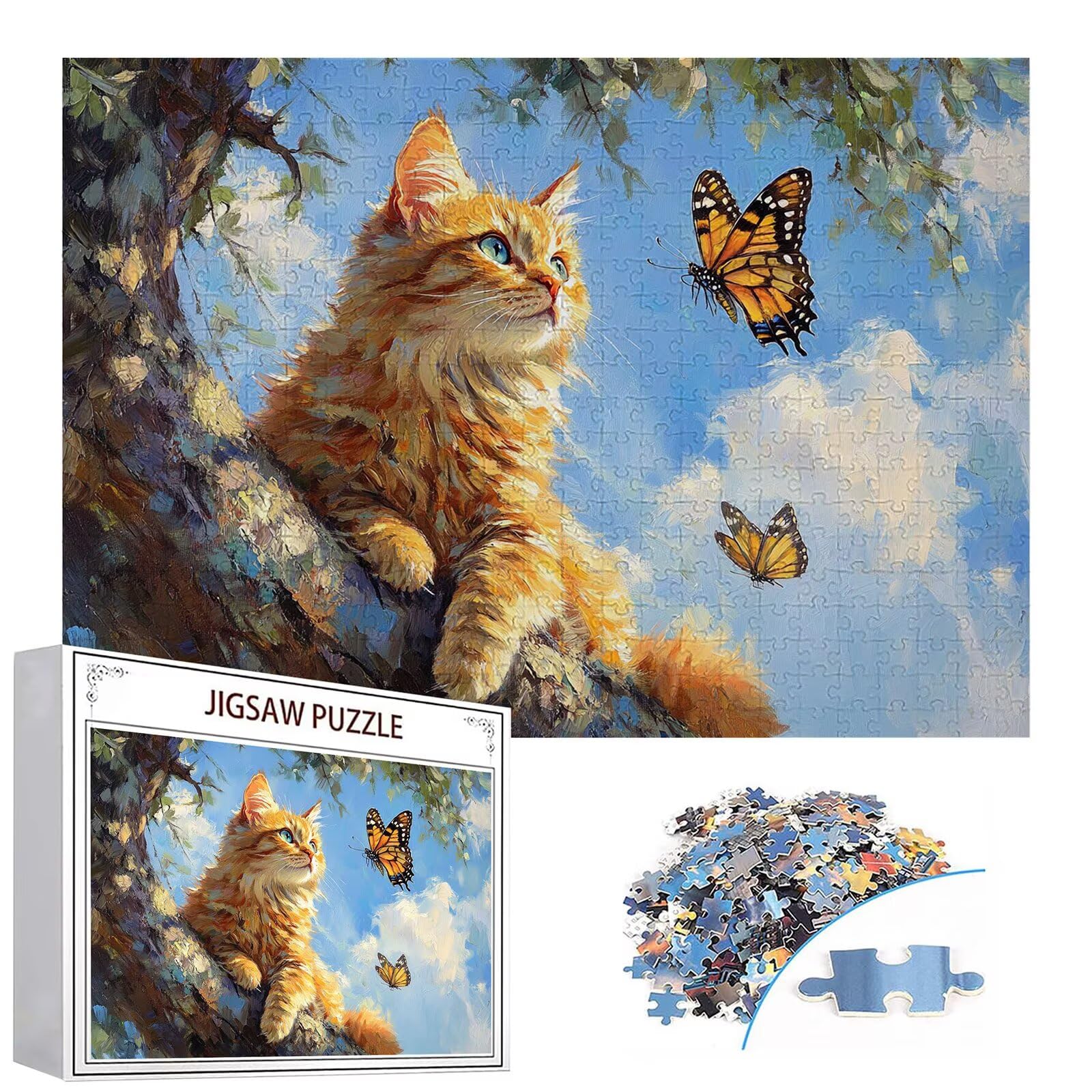 Puzzle 3000 elementów kot puzzle dorosły motyl 122 x 81 cm unikalne rzemiosło klasyczne 3D drewniana układanka do rodzinnych gier biznesowych, układanka zrób to sam do dekoracji ścian domu, prezenty C