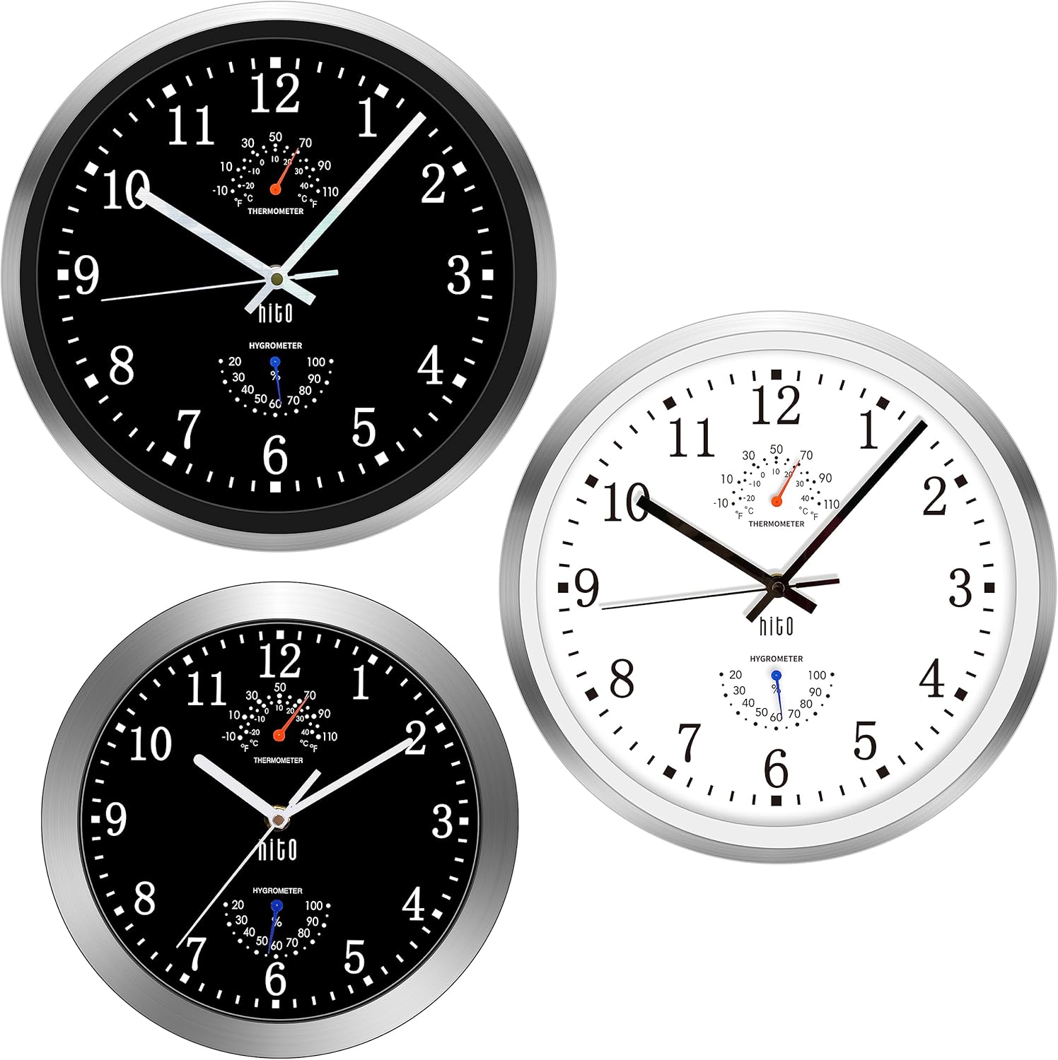 HITO 10Inch Silent Wall Clock(Black) 12 Inch Silent Wall