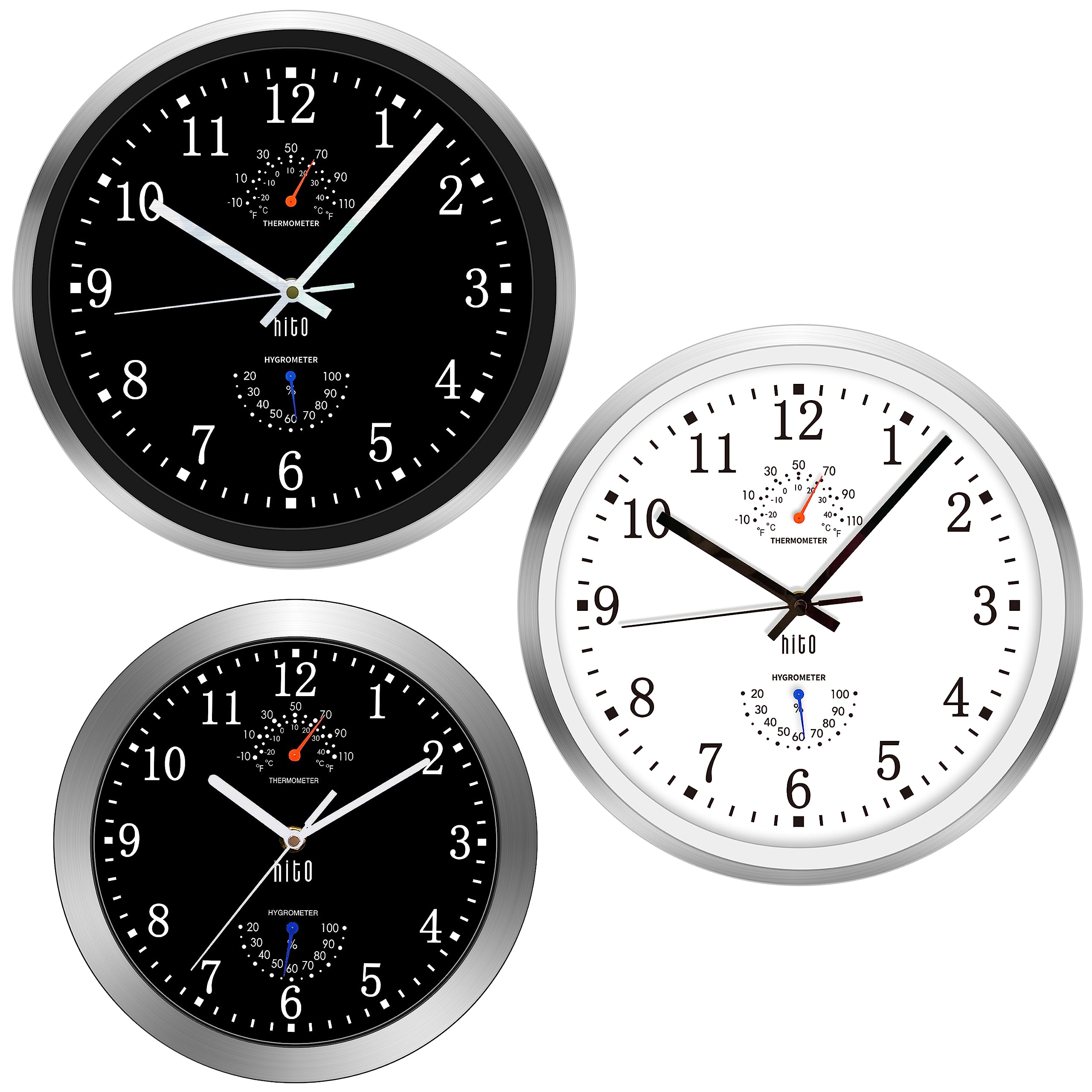 HITO10Inch & 12Inch Silent Wall Clocks (Black & White)