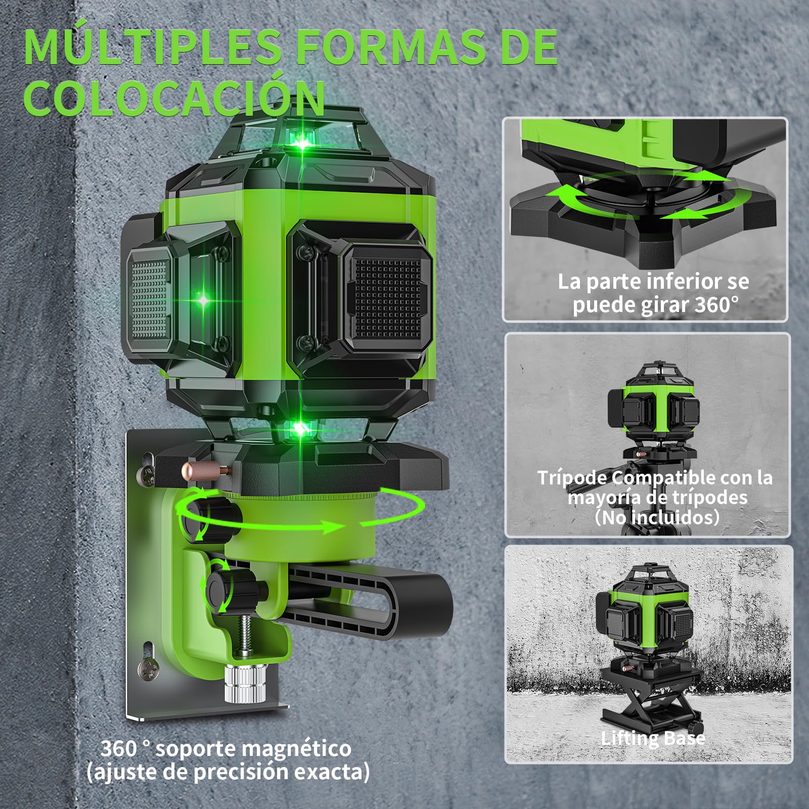 Livella Laser 4D 360° Verde – Telaio Ultra-Stabilizzato per Massima Precisione, Tecnologia SHARP, Anti-Vibrazione, 2x Batterie 2400mAh, Modalità Pulse & Design Anti-Urto (L)
