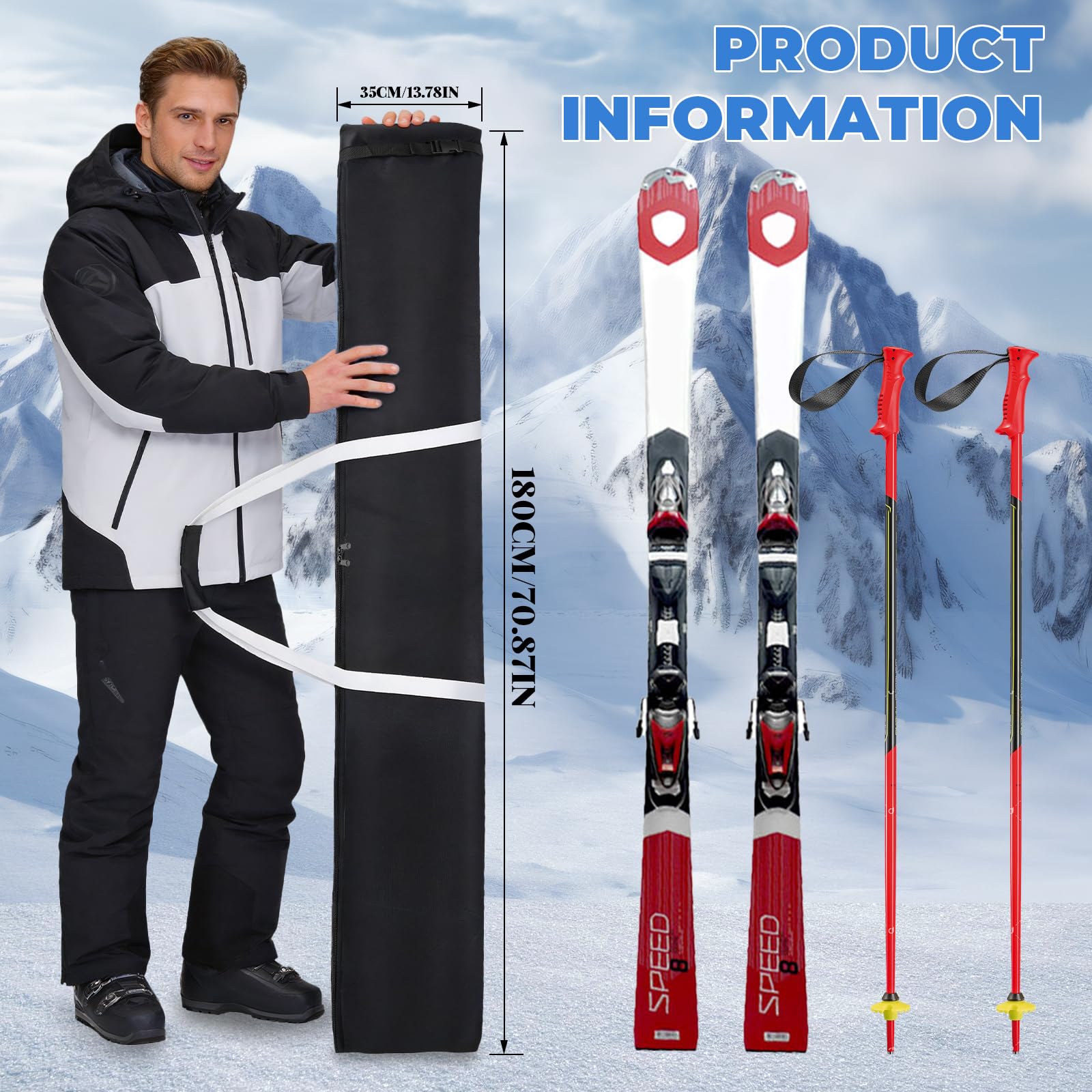 Housse de Ski 180 cm Sac Snowboard Homme Femme