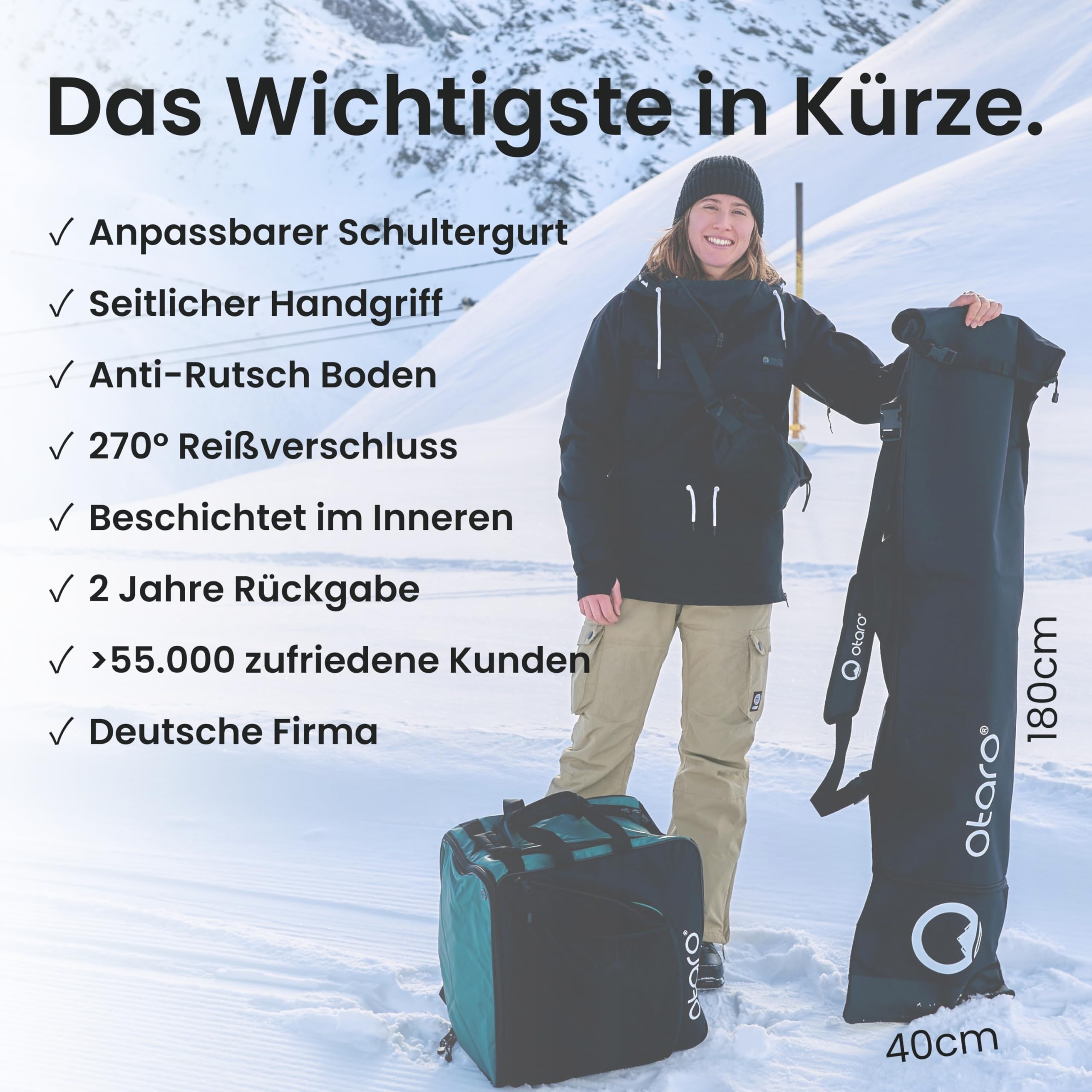 Otaro Snowboardtasche | längenverstellbare 140–180cm Snowboard Tasche | Snowboard Bag wasserfest & gepolstert | Auch als Wakeboard Tasche, Skitasche, Skitasche für 2 Paar (60.000 begeisterte Kunden)