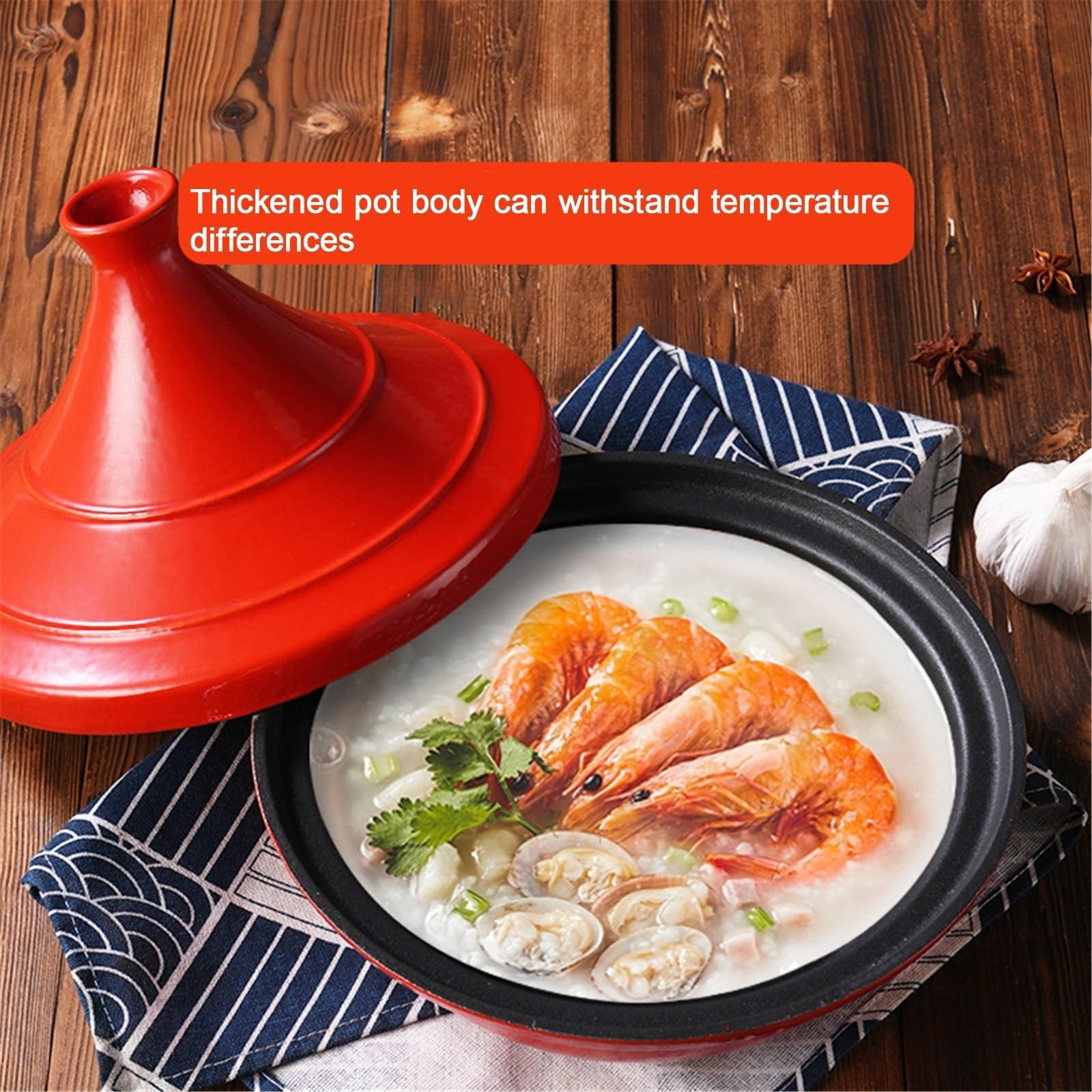 Gusseisen Emaille-Topf Tajine Topf Zum Kochen Tagine Marokko for Herd Und Backofen, Verbessert Den Geschmack for Restaurantqualität(Blau,28cm)