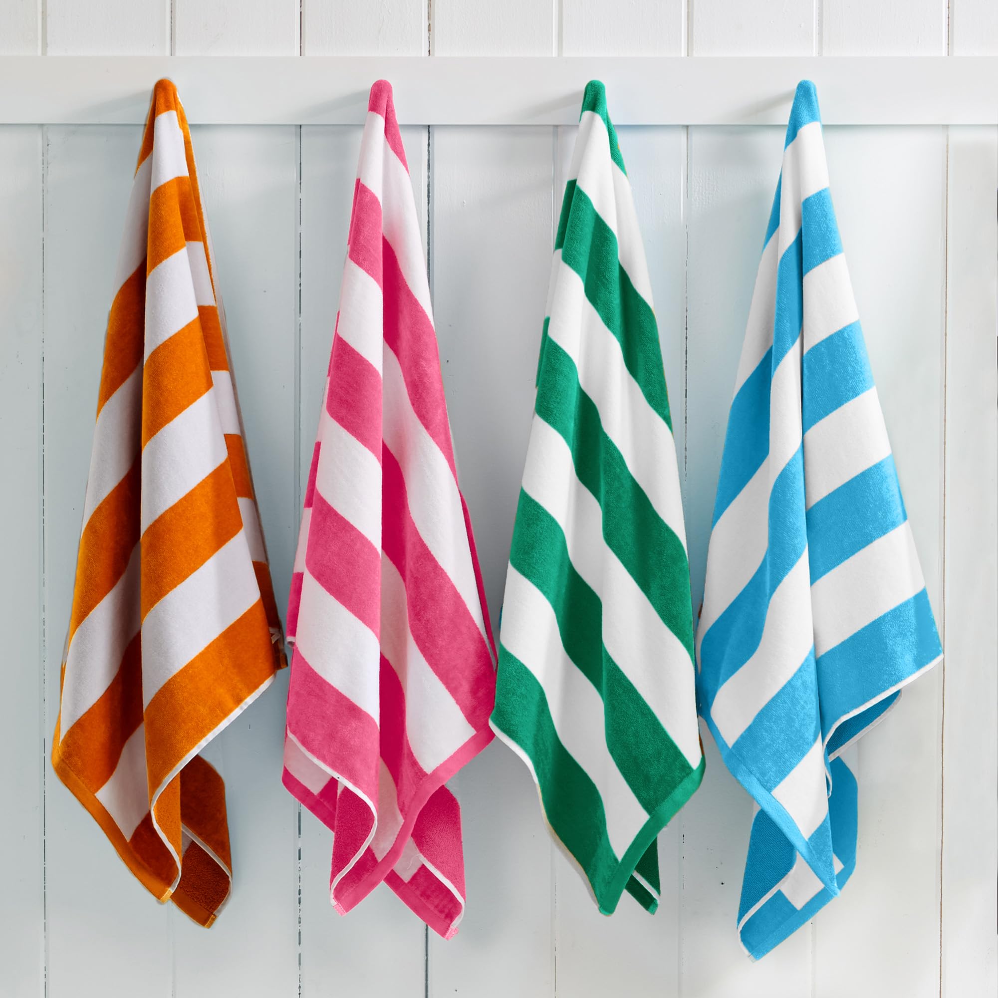 Great Bay Home Toallas de playa grandes de 30 x 60 pulgadas, 100 % algodón a rayas cabaña para playa, baño, piscina, gimnasio, ligeras y de secado rápido, multicolor, rosa, verde, azul aire, naranja
