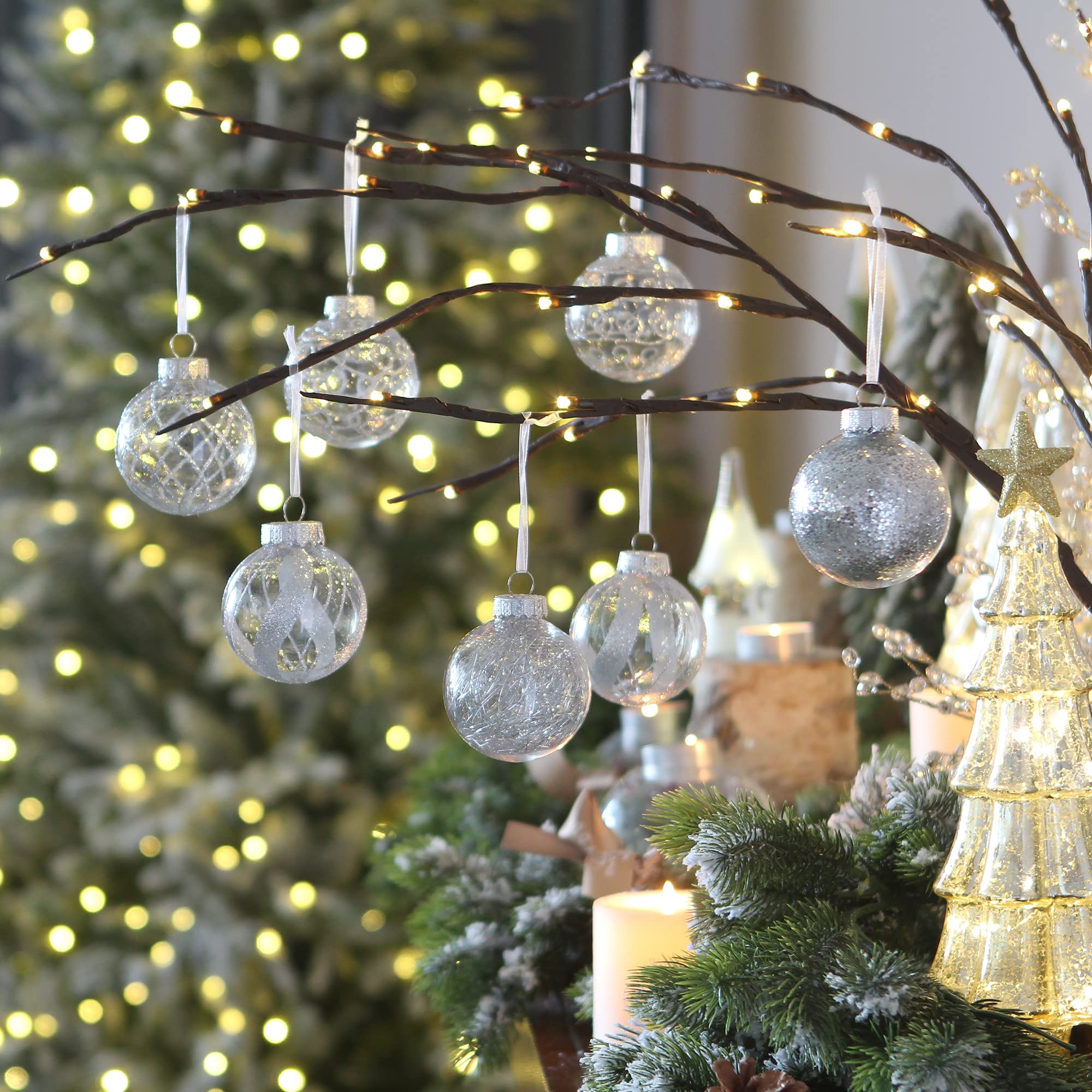 Sea Team 60mm/2.36" Shatterproof Clear Plastic Christmas Ball Ornaments Set with Glitter Painting, Transparent, See-Through, Crystal Baubles, Xmas Tree Decorations (30 Counts, Silver) - Image 3