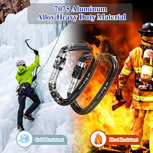 Miniatura 7 de Mosquetón de escalada con bloqueo resistente Favofit UIAA certificado 42kn (9441 libras) clips de seguridad caribeños, portón de tornillo grande,