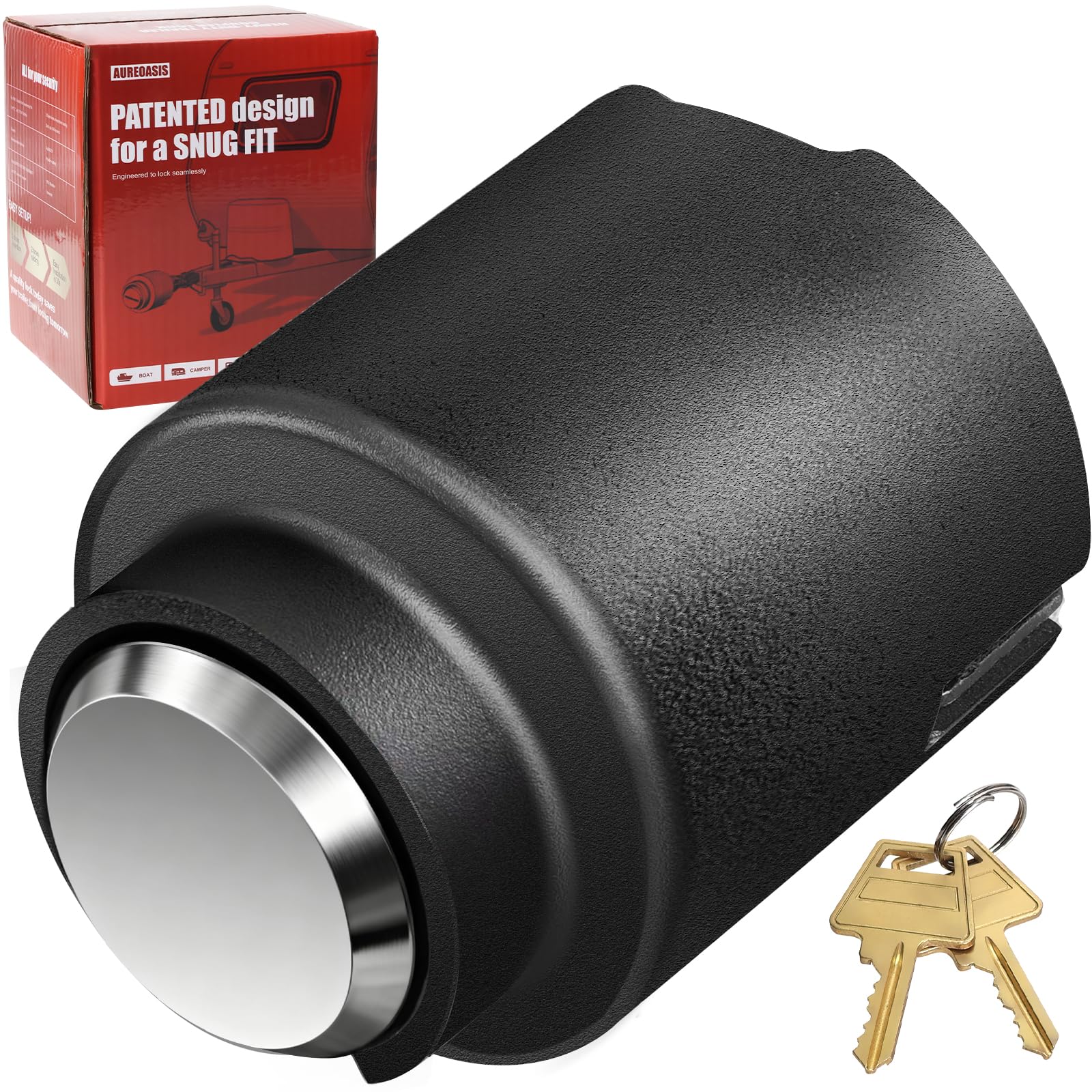 Aureoasis Silver / Stainless Steel Puck Lock New-Universal Trailer Lock For 2" ,2-5/16" & Bulldog Couplers,Anti-Theft Steel Trailer Tongue Coupler Lock With Fully Enclosed,For Rv/Trailer/Flatbed,Patent Pending(Sliver Steel)