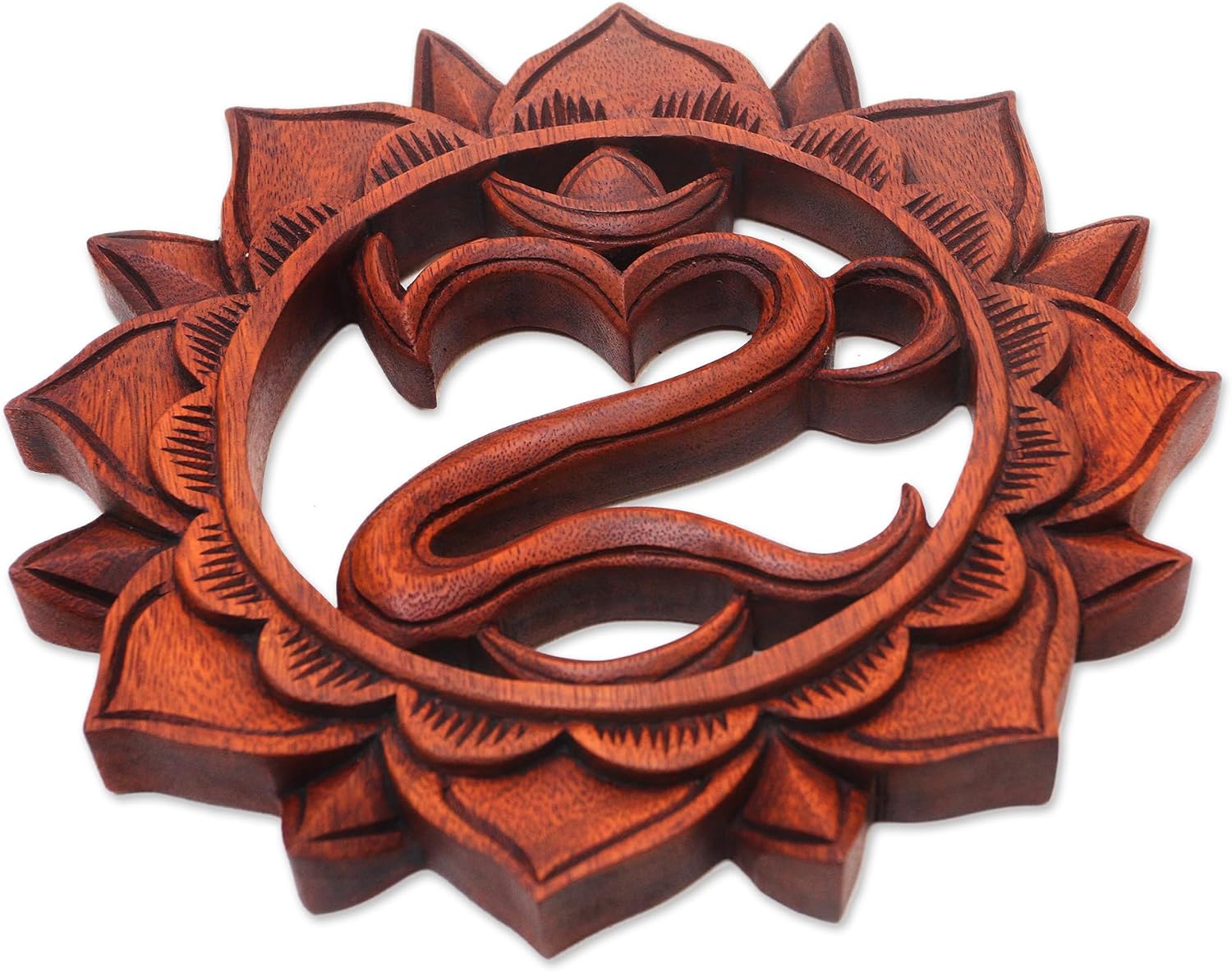NOVICA Buddhism Wood Relief Panel Wall Sculpture, Brown, Lotus Omkara'