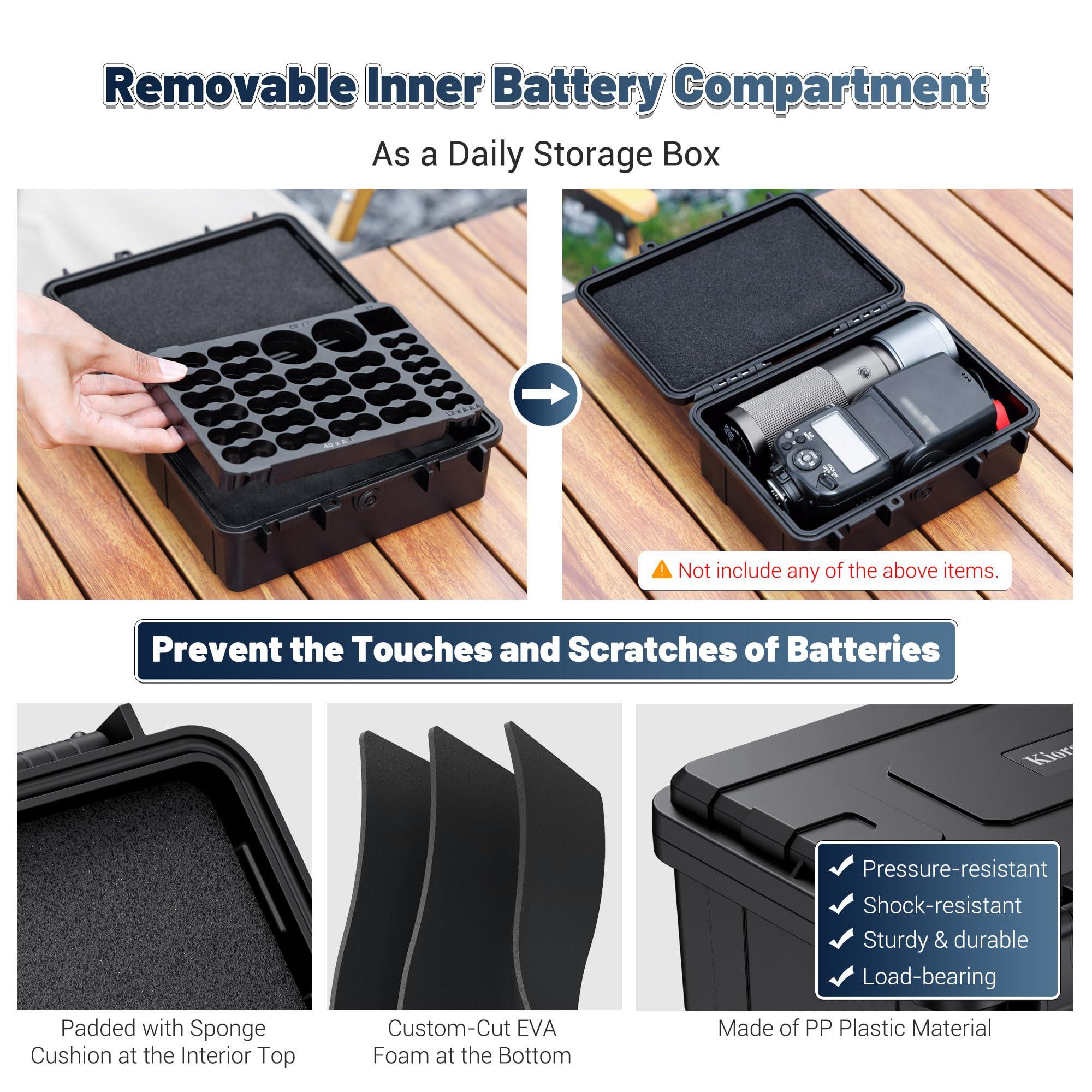 Organizer Per Batterie Con Tester | Capacità: 12 AA, 16 AAA E Piatte | Scatola In Plastica Nera, Compatta 31.5x10x1.8 Cm