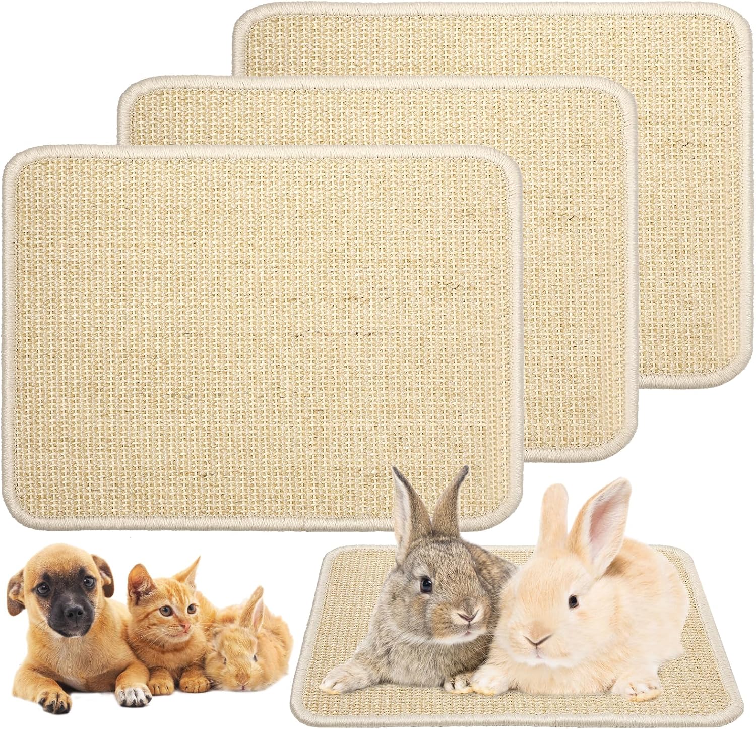 3 Pieces Rabbit Scratcher Mat, Natural Sisal Cat Bunny Floor Scratching Pad, Animal Scratch Pad Rug for Indoor Horizontal Cat Floor Scratching Mats, Furniture Protector (Beige) 3 Pieces Rabbit Scratcher Mat, Natural Sisal Cat Bunny Floor Scratching Pad, Animal Scratch Pad Rug for Indoor Horizontal Cat Floor Scratching Mats, Furniture Protector (Beige)