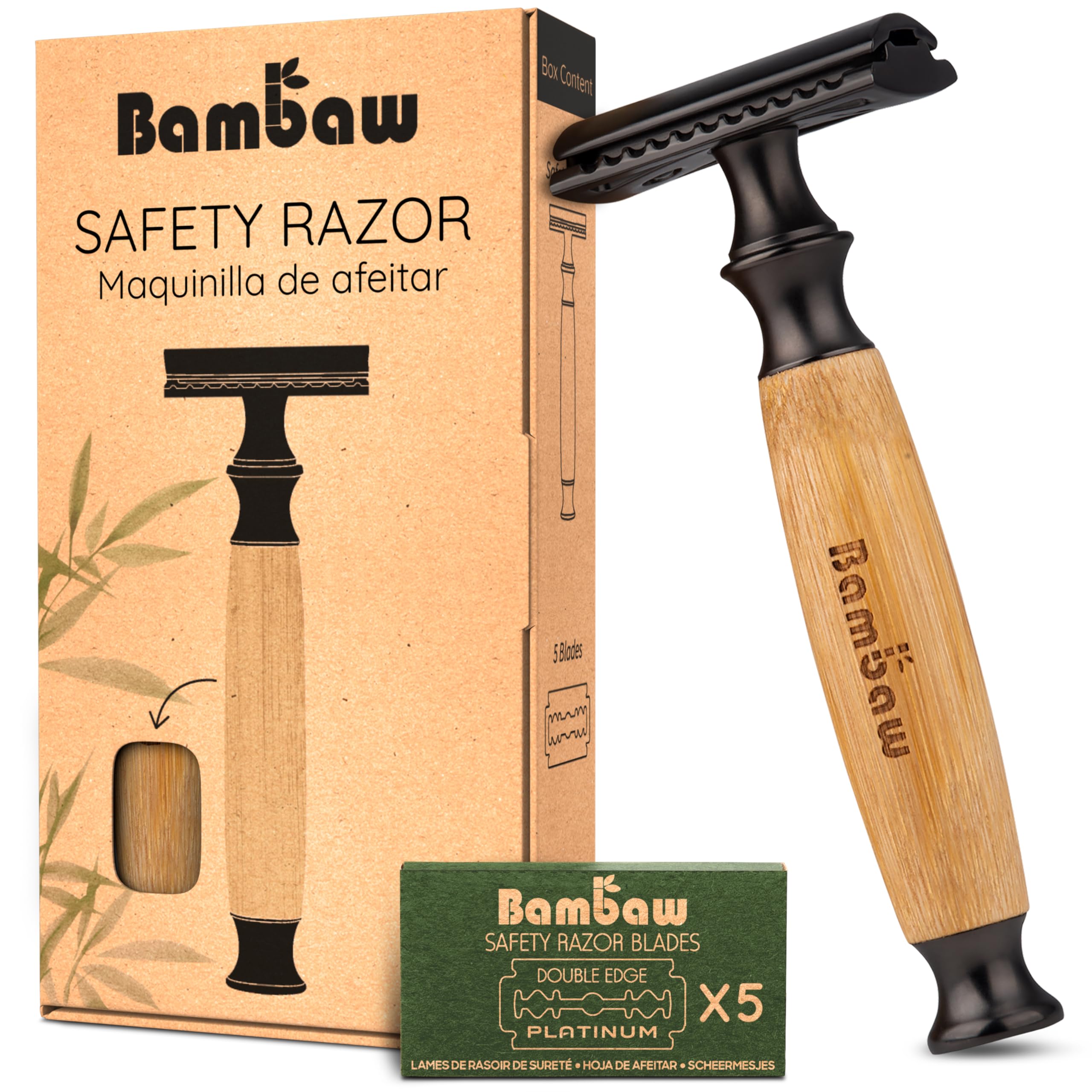 Bambaw Safety Razor for Men and Women, Safety Razor with Bamboo Handle, Wet Razor for Men and Women, Safety Razor, One-Blade Razor, Zero Waste Products, Eco Razor for Men and Women