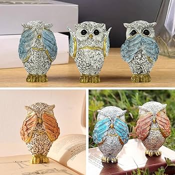 Amazon.co.jp: EHERDM フクロウ 置物3点セット 聞く 話す 邪悪な禅の