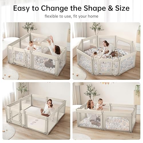 Miniatura 2 de Corralito para bebés con puerta, corralito plegable y ajustable para bebés y niños pequeños, área de juegos de alta resistencia, parque infantil