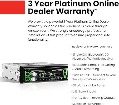 Miniatura 2 de BOSS Audio Systems 750BRGB Estéreo de coche - Din único, Bluetooth, reproductor de CD, receptor de radio AM/FM, USB, entrada AUX, iluminación