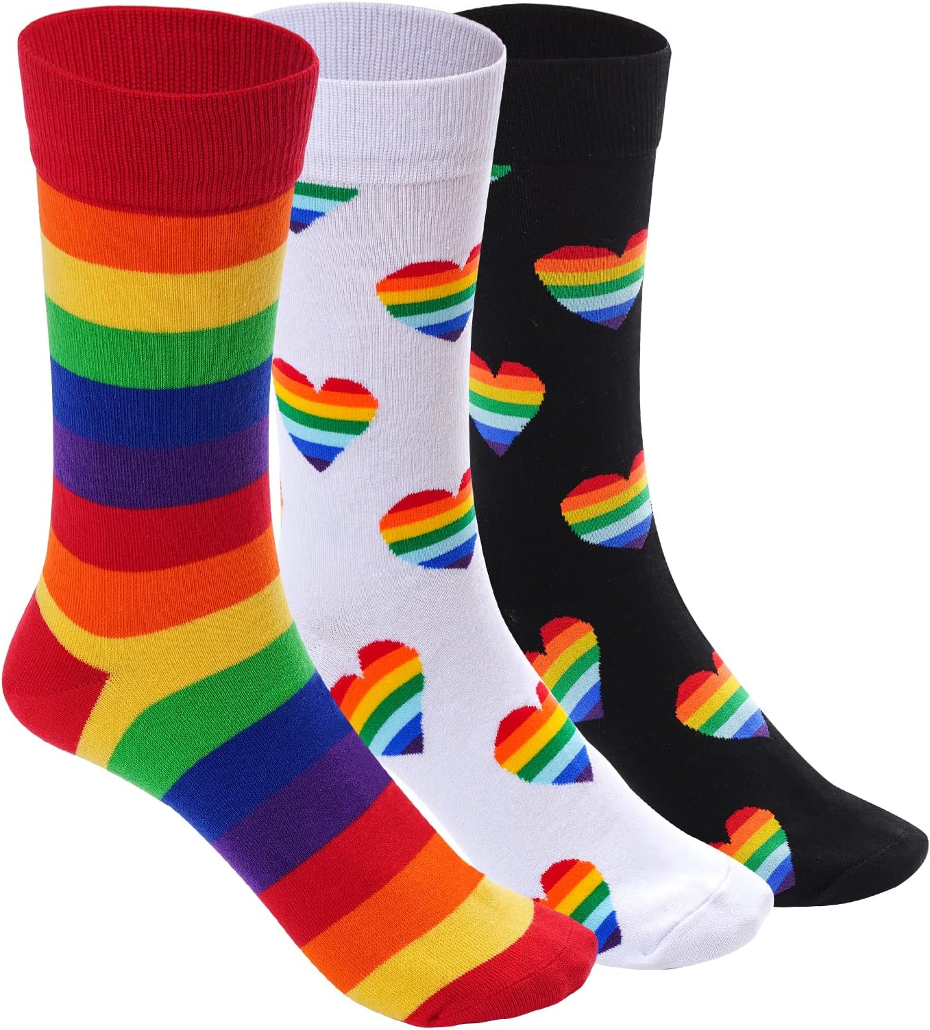 3 Pairs Rainbow Gay Pride Cotton Novelty Socks LGBT Colorful Striped Socks Fun Dress Socks for Men and Women
