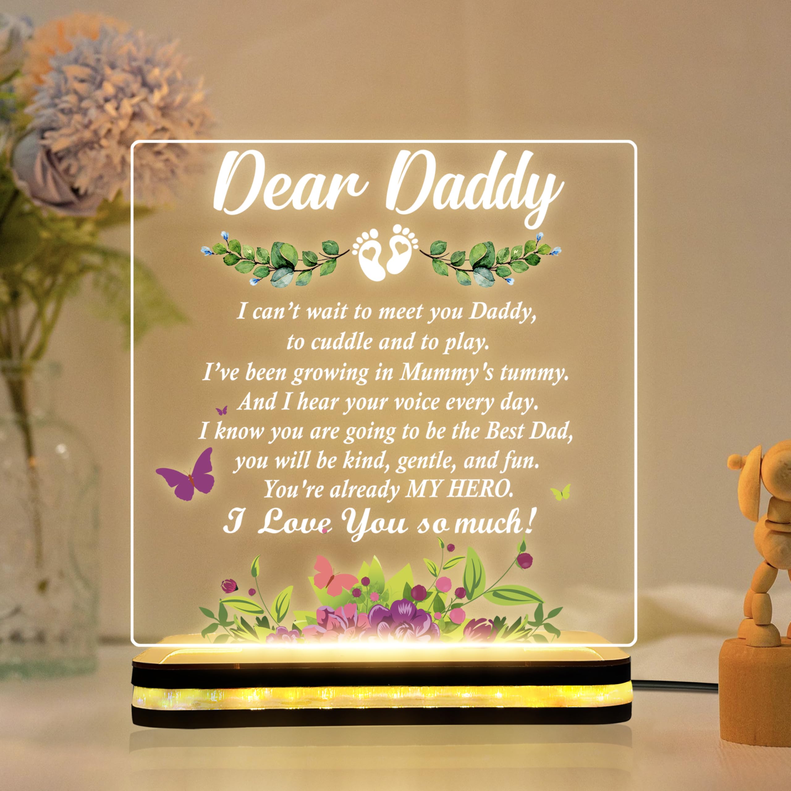 Fathers Day Gift for Dad Acrylic LED Lamp | Best Dad Lamp with Warm Golden Base | Gift for Papa | Dad to Be Gifts | Happy Fathers Day Night Light for Bedroom Desk Decor | (5.5x5.5) Inch-image-27
