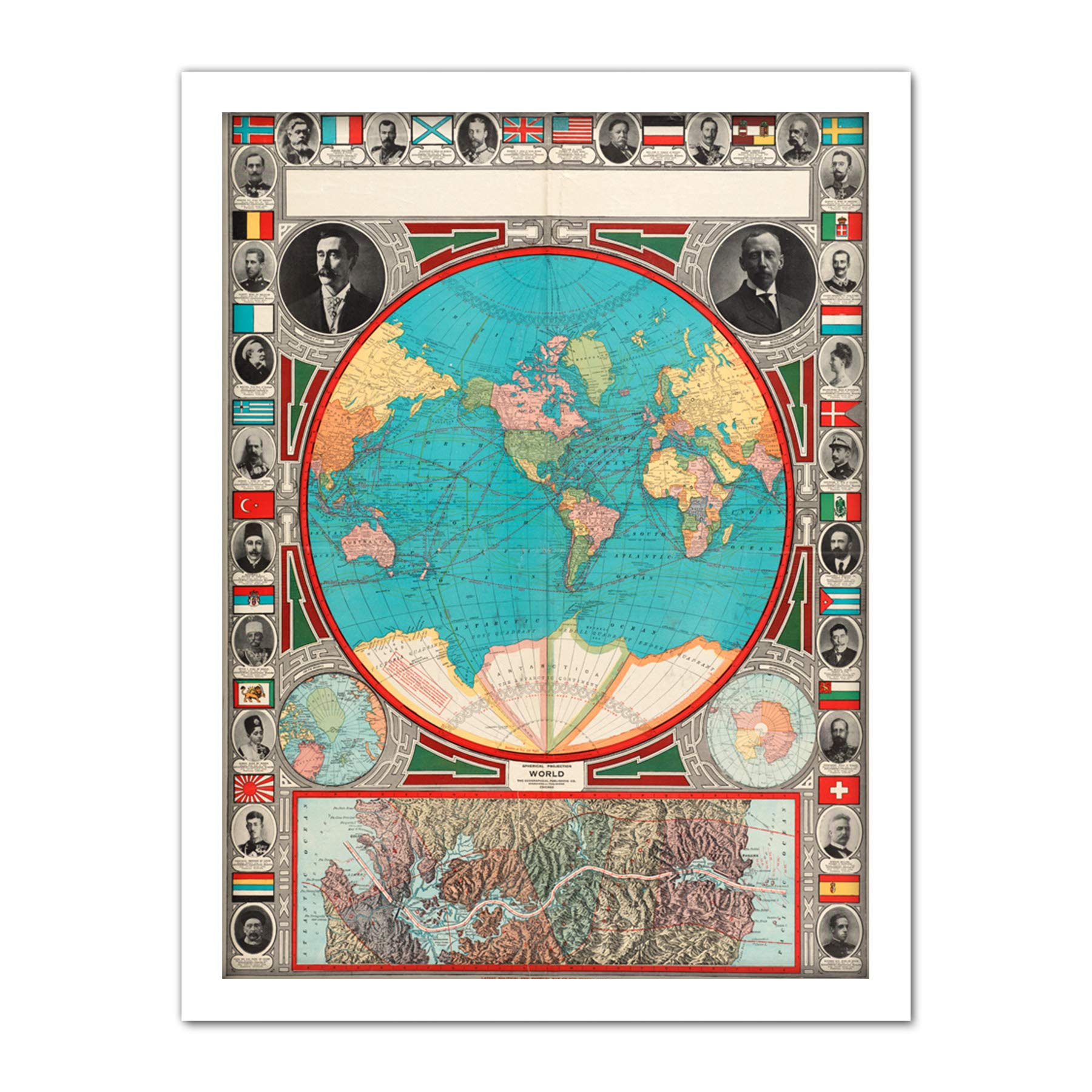 GPC 1913 World Map Colonial Power Panama Canal Large Framed Art Print Poster Wall Decor 18x24 in