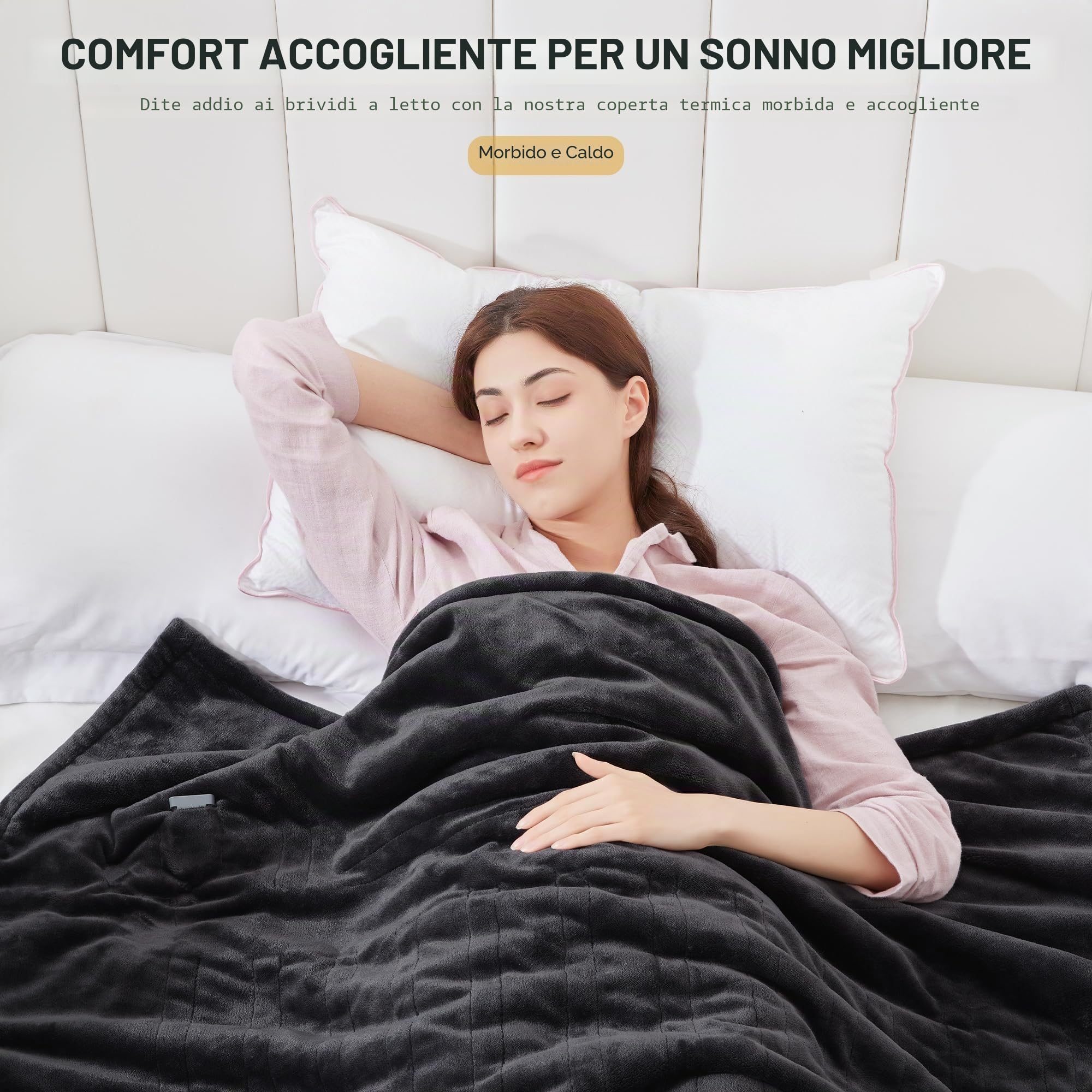 Coperta Elettrica Matrimoniale Flanella 150x200cm, Grigio 6 Impostazioni di Calore, Da 1 a 10 ore di spegnimento automatico, Riscaldamento rapido, Protezione contro il Surriscaldamento