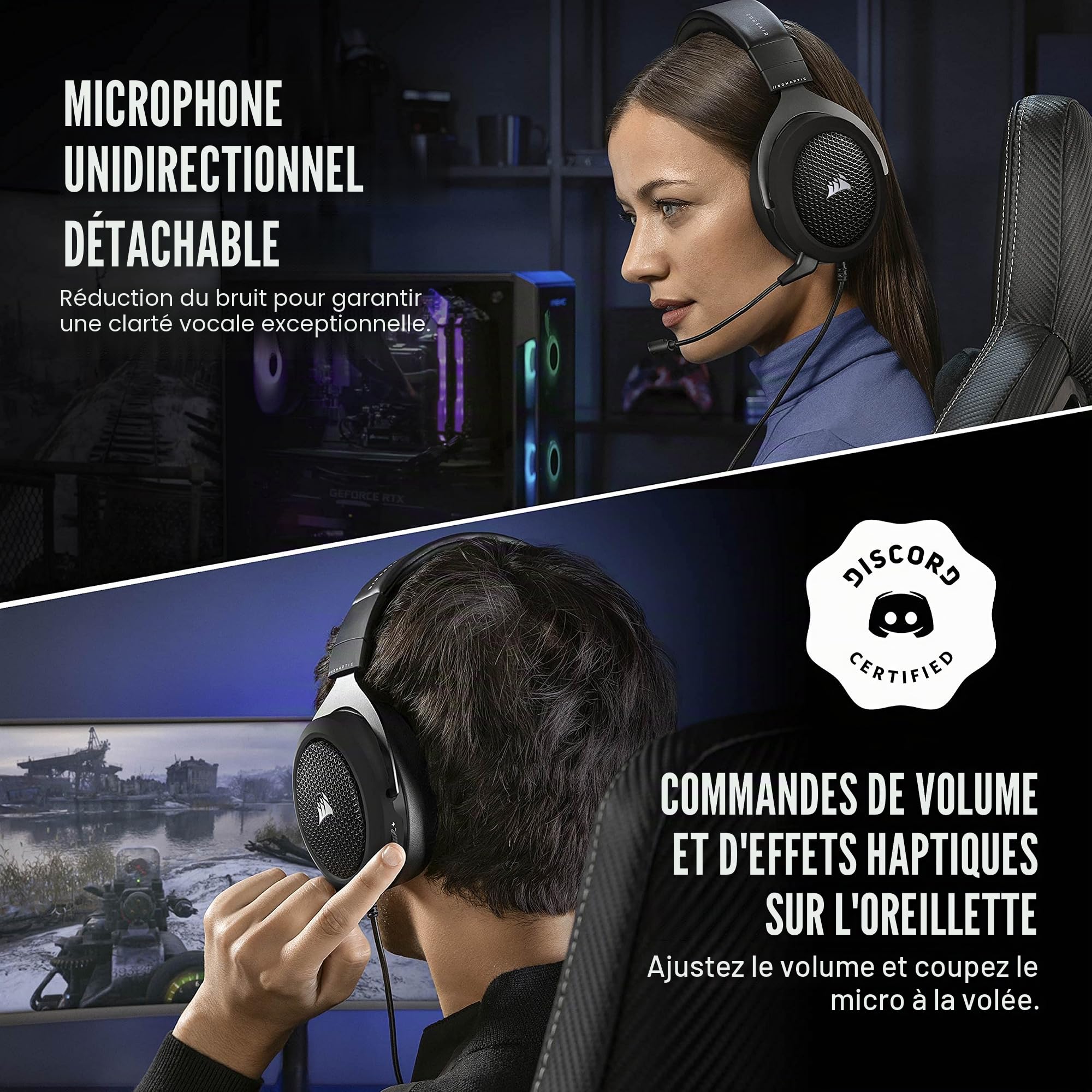 Corsair HS60 HAPTIC Casque de Jeu stéréo avec Basses haptiques, Carbone