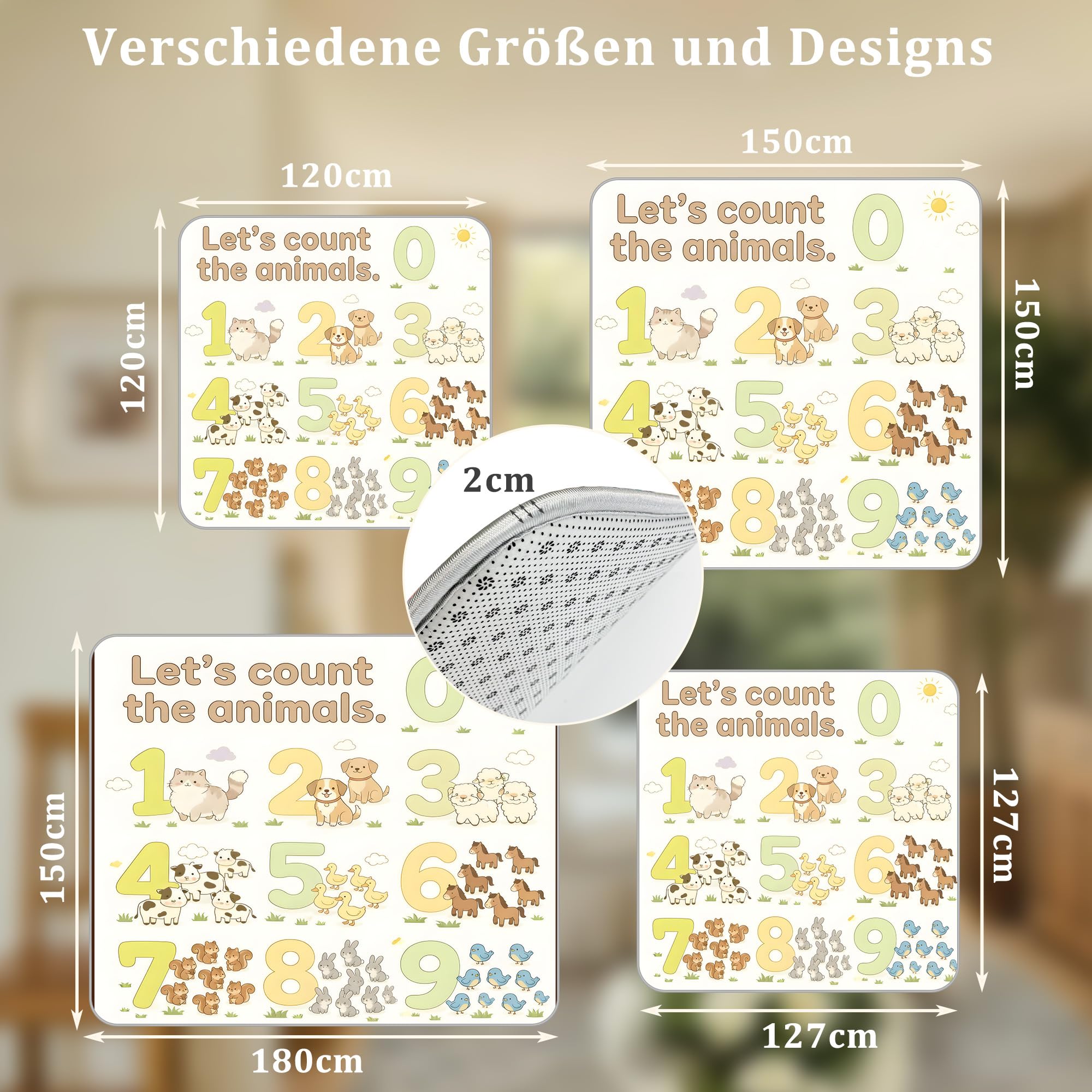 Koonmi Baby Spielmatte 120 cm, Krabbelmatte mit Zahlenmuster | Wasserdicht, für innen und außen, leicht zu reinigen, weich und robust für Babys und Kleinkinder