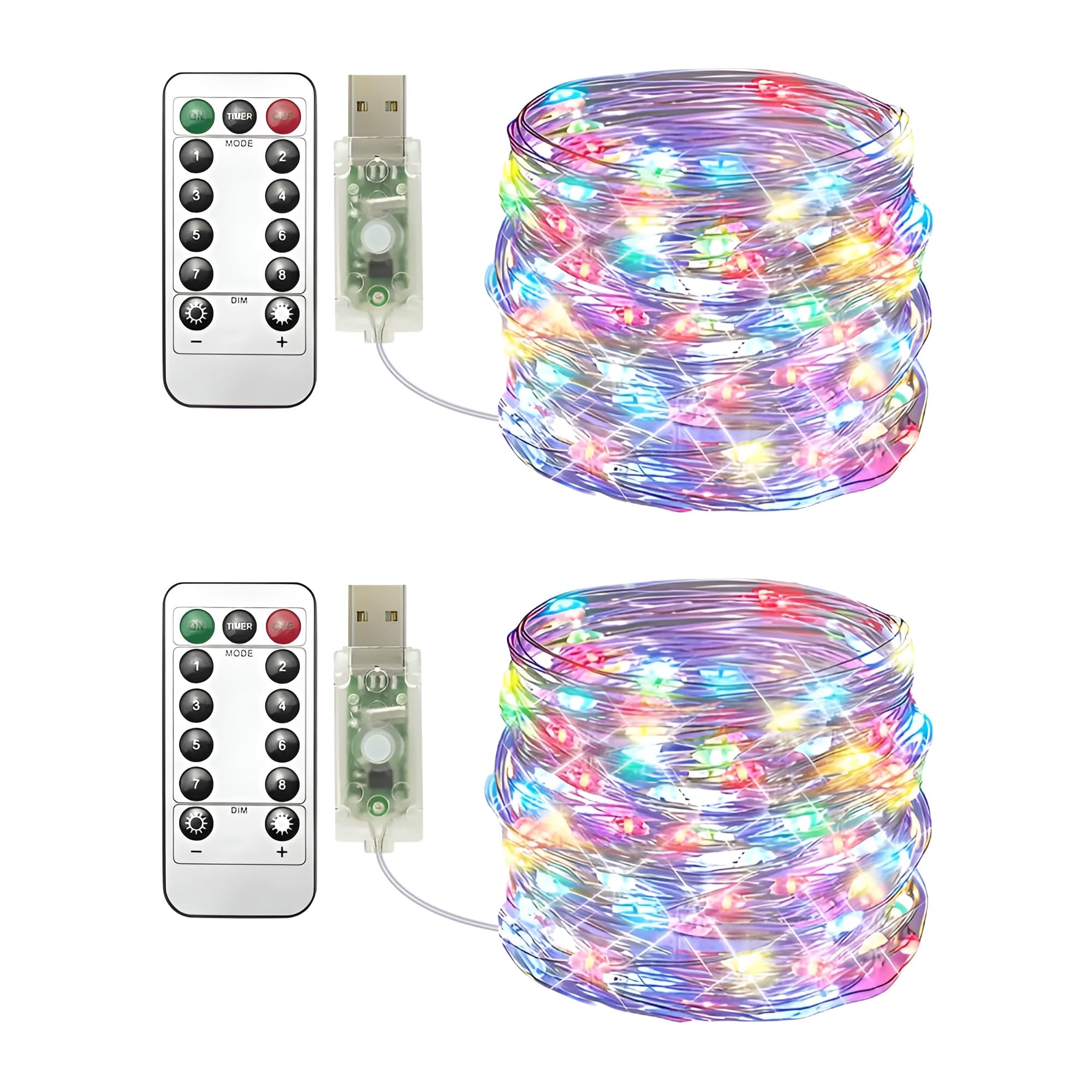 Clearhill USB Fairy Lights 2Pack,33ft/10M Colo 100LED USB Cooper Wire String Lights with Remote Control, 8 Modes, Timing & Dimmable for Christmas Bedroom Indoor Outdoor Decor