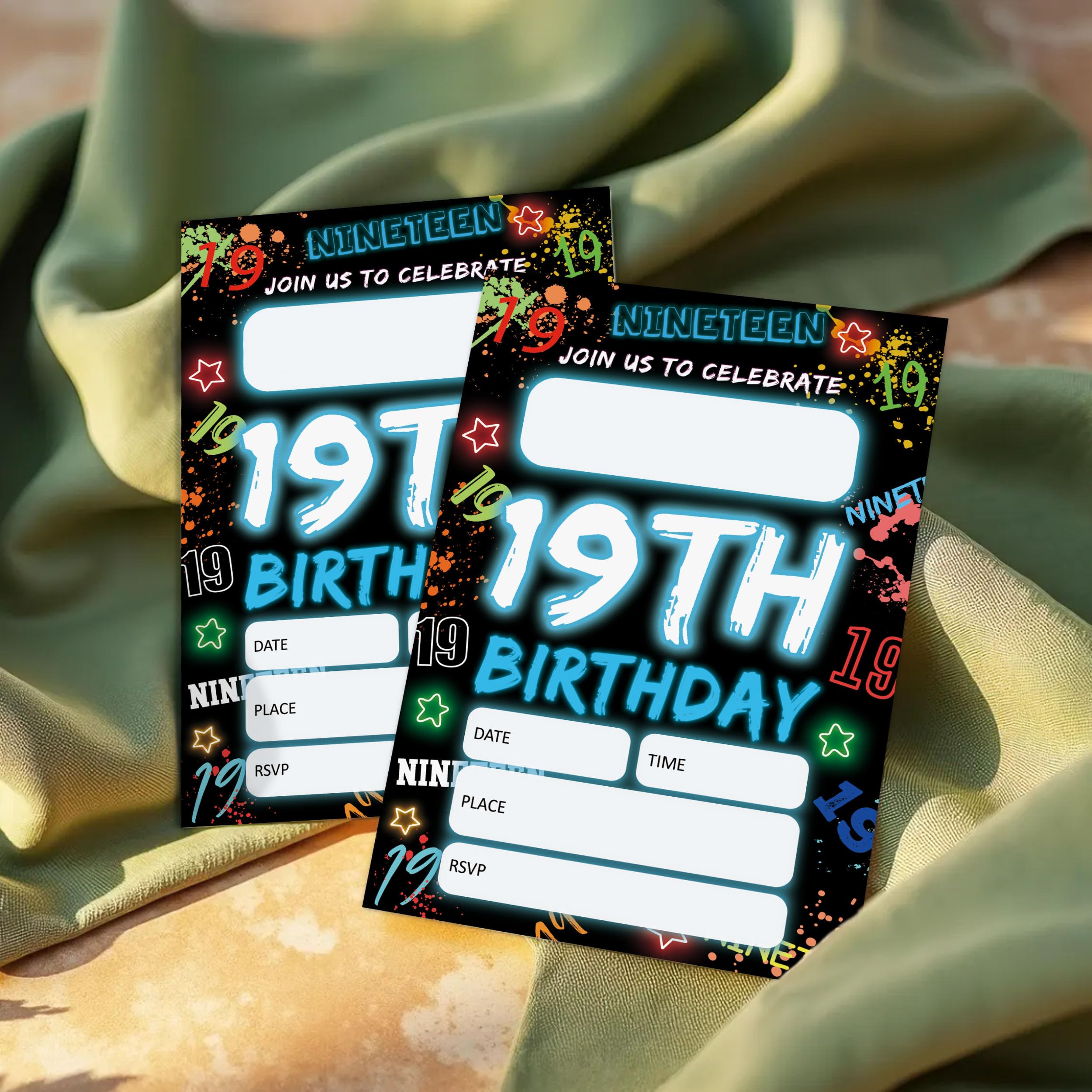 Lot de 20 cartes d'invitation à une fête d'anniversaire pour garçons et filles, 10,2 x 15,2 cm -B15 - Bleu pailleté - 20 cartes d'invitation double face à remplir avec enveloppes
