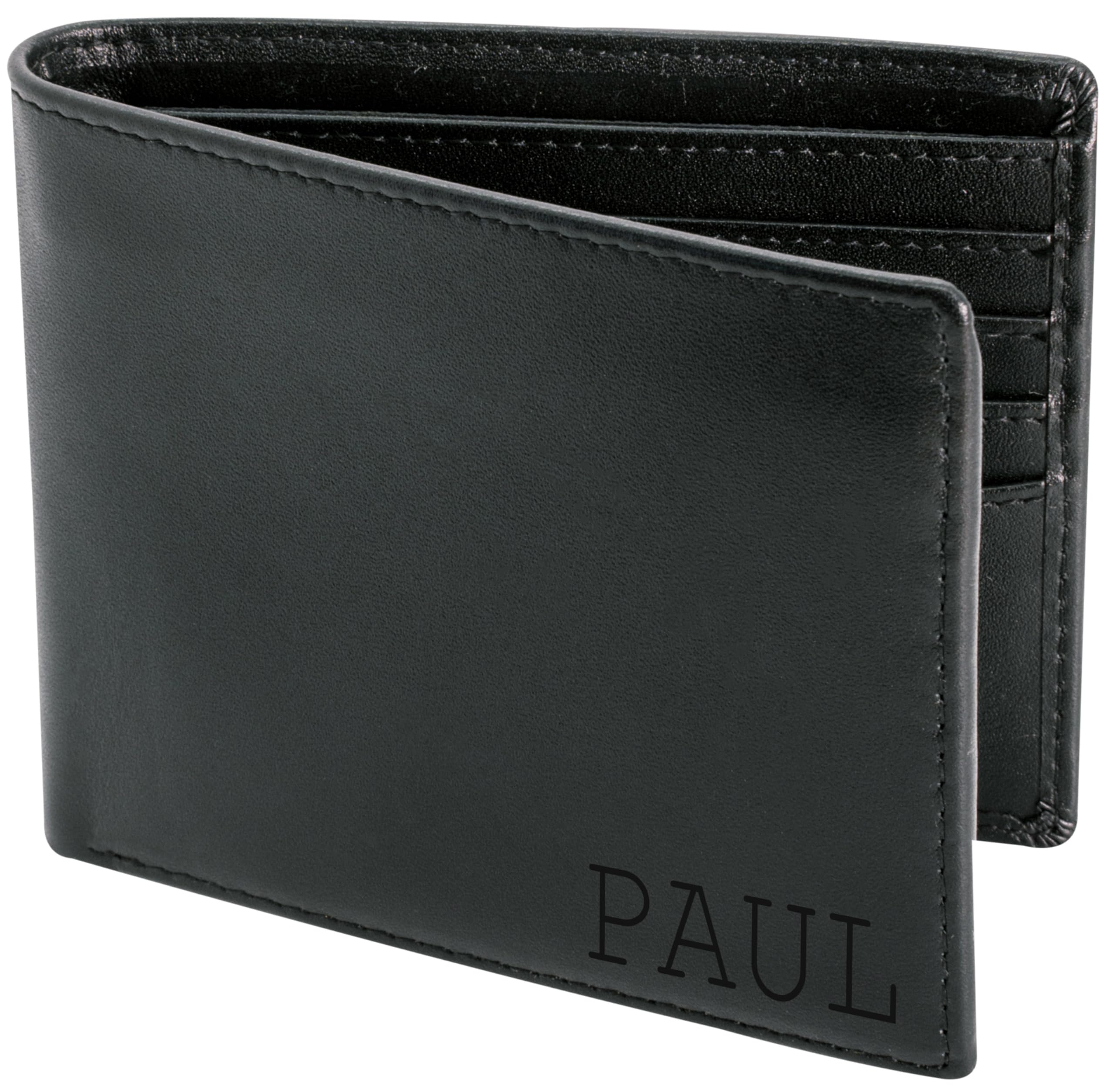 STAY FINEPersonalized Wallet for Men, Custom Engraved Leather RFID Blocking Bifold, 2 ID Windows, 8 Card Slots, Gift for Him, Black