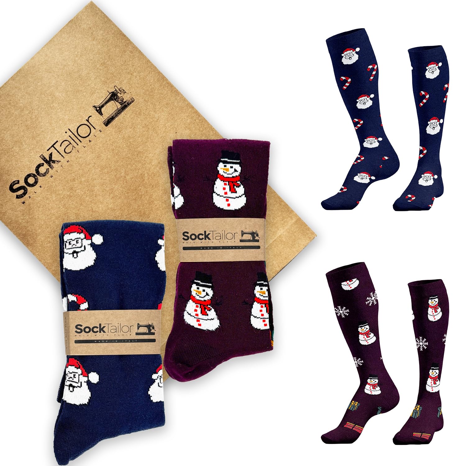 Calze Natalizie Uomo Lunghe in Caldo Cotone, Calzini Natale Eleganti Fantasia Invernale, Idea Regalo Originale Tre Quarti