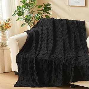 NEWCOSPLAY Super Soft Twin Blanket Black Premium Silky Flannel Fleece 3D Checkered Lightweight Bed Blanket All Season Use (Black Checkered, Twin(60"x80"))