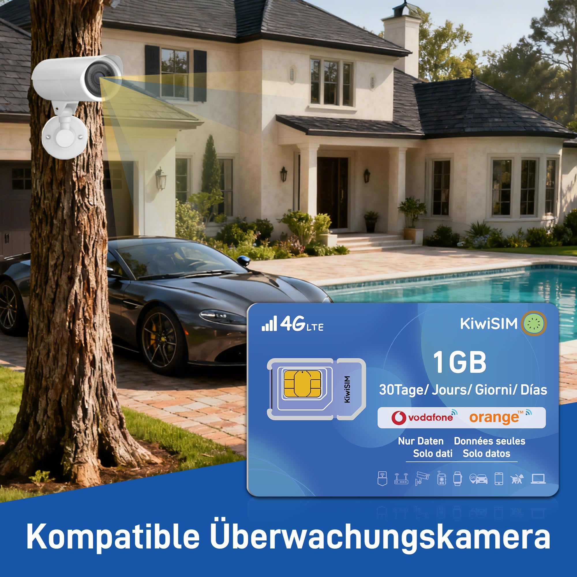 KiwiSIM Karta SIM przedpłacona 1 GB 30 dni 4G LTE – Globalne użytkowanie w 45 krajach | Kompatybilna z Telefónica, O₂, Vodafone | Dla smartfonów, punktów hotspot, kamer i urządzeń GPS