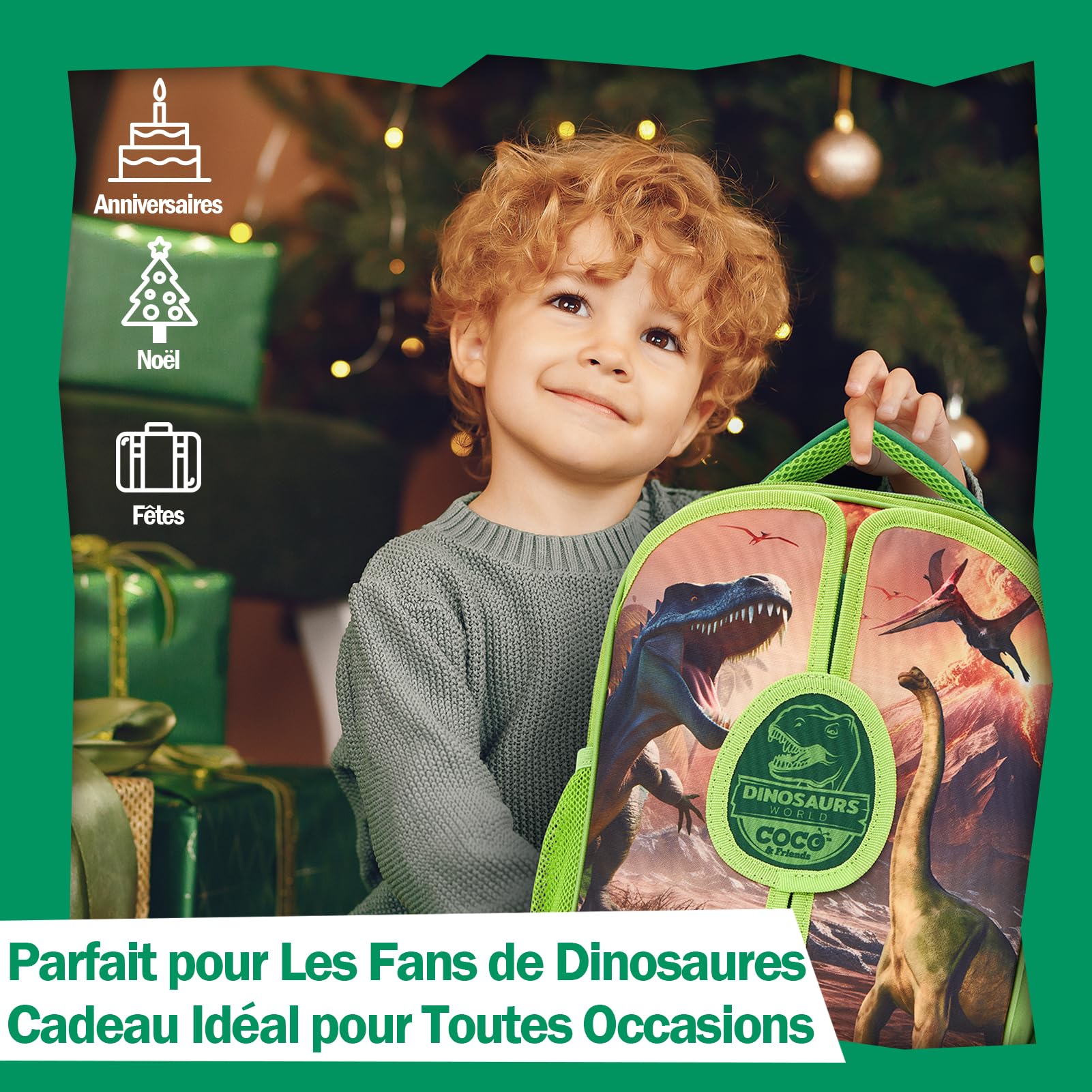 COCO&Friends Dinosaures Jouet pour Enfants 3 - 7 Ans, Sac à Dos Portable avec Tapis de Jeu 3D Pliant, Cadeau pour Enfants Garçons Filles