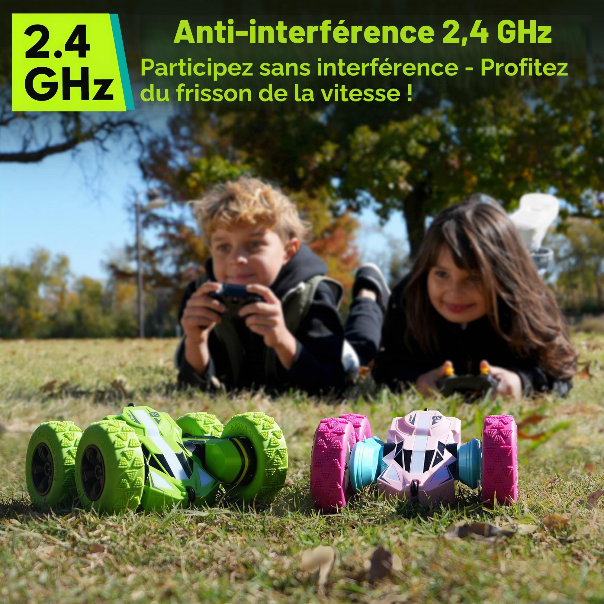 Threeking Voiture Télécommandée Enfant RC à Cascades Rose Fille dès 6 Ans