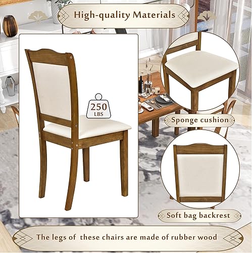 Miniatura 8 de RUNNA Juego único de mesa de comedor de madera de 5 piezas con mesa rectangular y 4 sillas tapizadas, para lugares pequeños y cocina, cómodo y