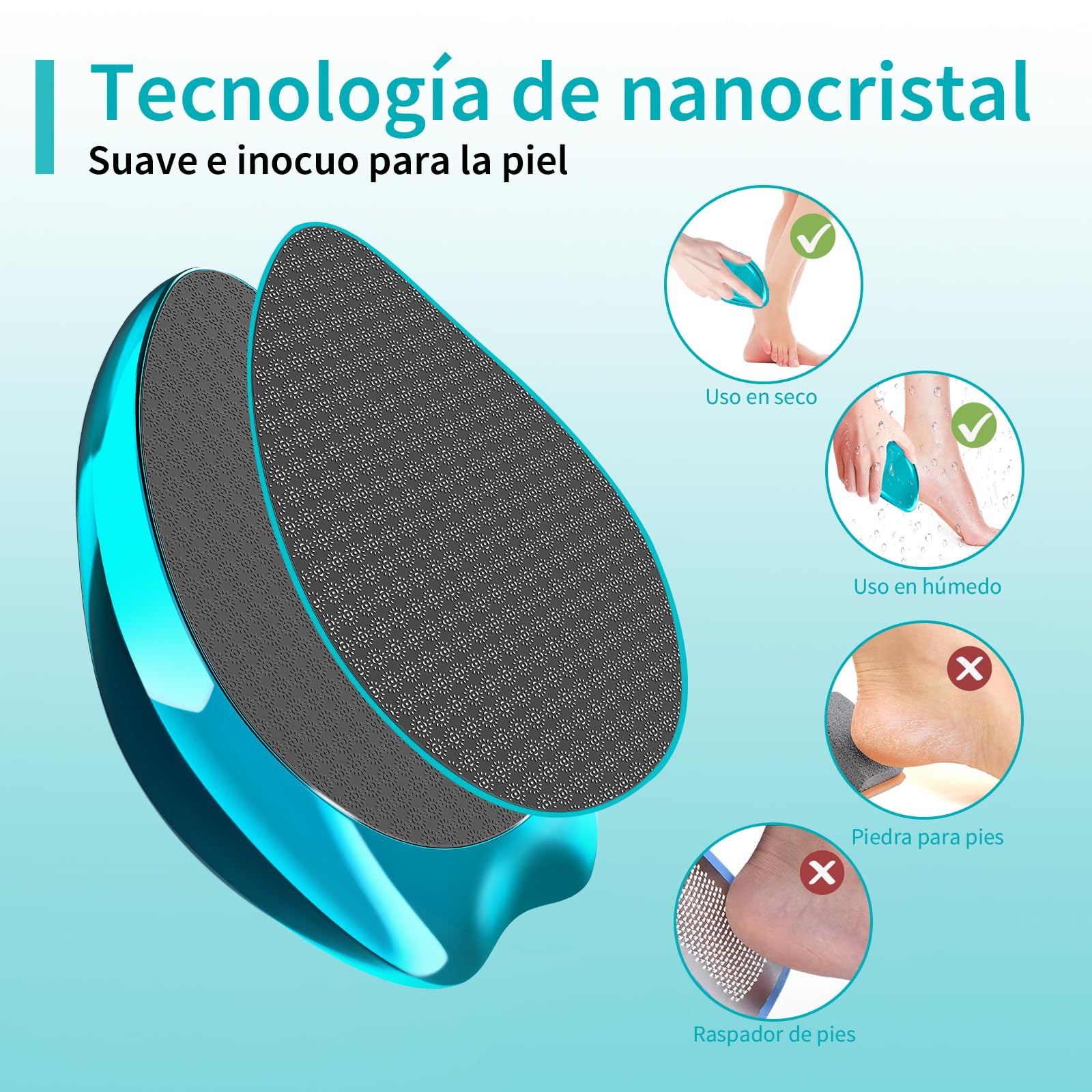 Lima Pies De Vidrio Nano AnjoCare 2en1, Removedor de Callos y Piel MuertaDura, Profesional Raspador Portátil para Piel Pies Agrietados, Pedicura erramienta de belleza para el cuidado de los pies(Azul)