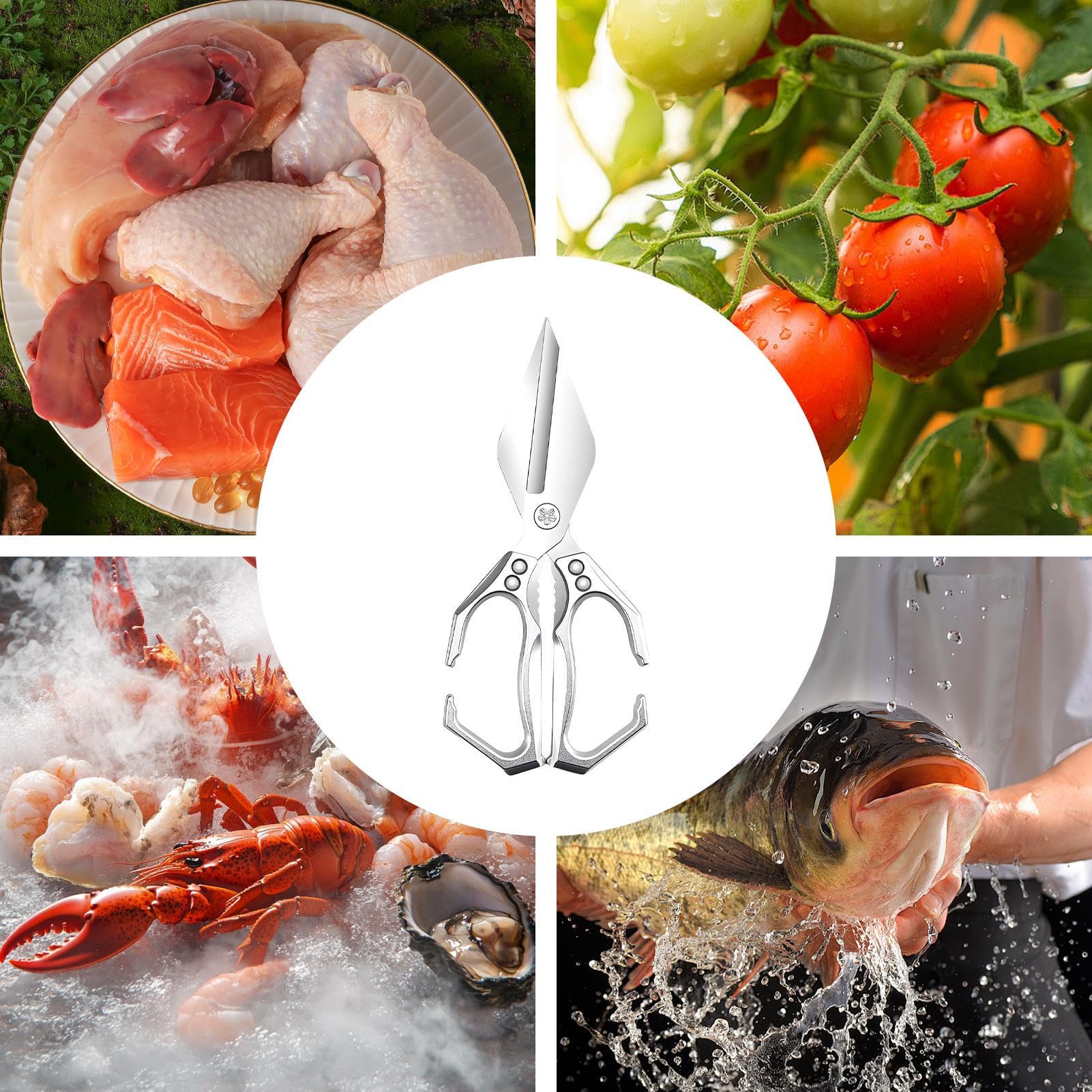 Ciseaux de Cuisine avec Manche Ergonomique pour Volaille Viande Légumes