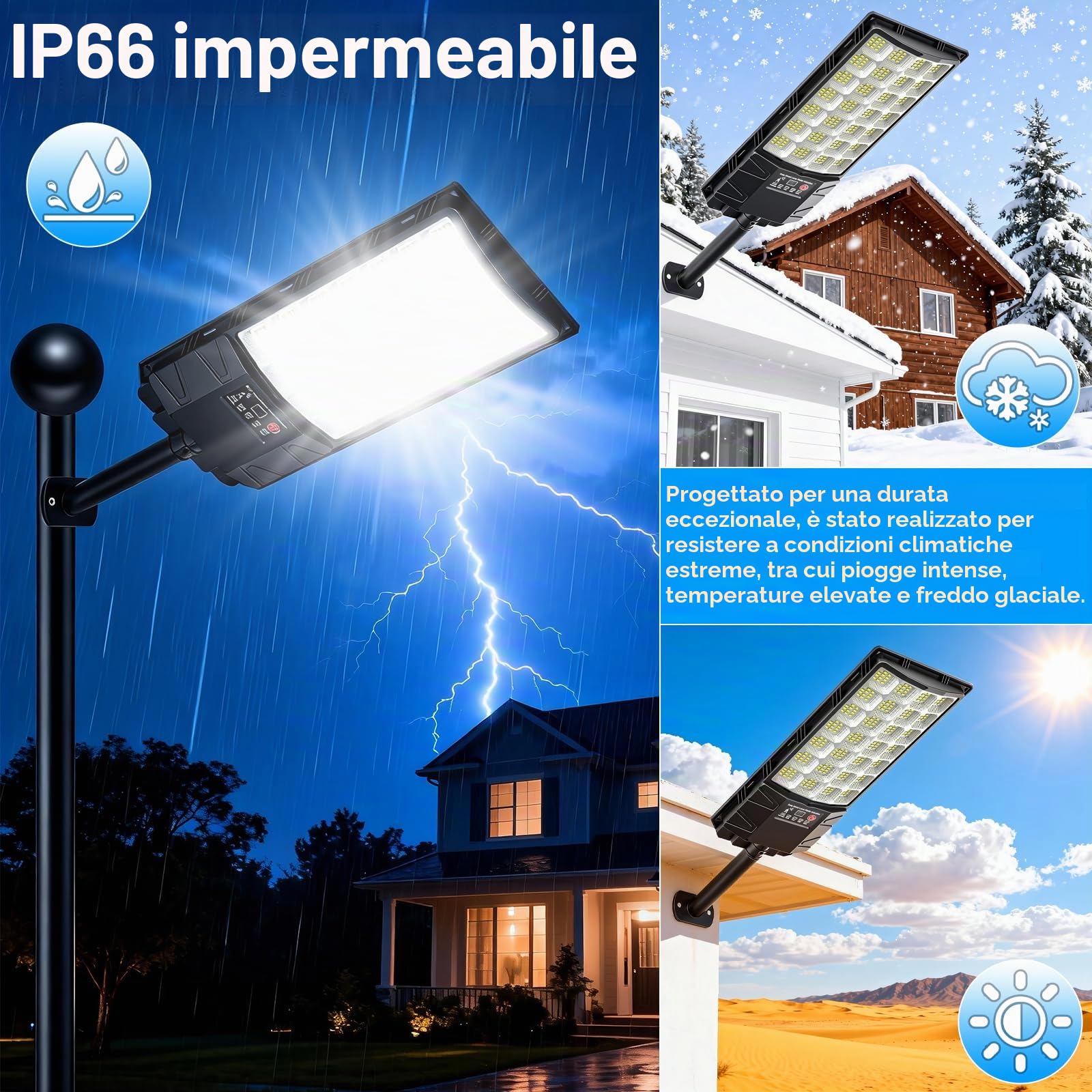 Lampione Solare Led Esterno, 6500K Lampada Stradale Solare con Sensore di Movimento, Telecomando, IP66 Impermeabile Faretto Stradale Solari per Giardino,Strada