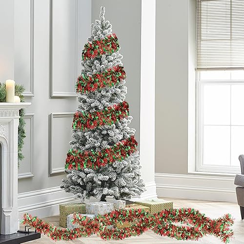 Miniatura 4 de Guirnalda de oropel de Navidad roja y verde de 50 pies, guirnalda colgante de oropel metálico brillante para árbol de Navidad, hogar, escaleras,