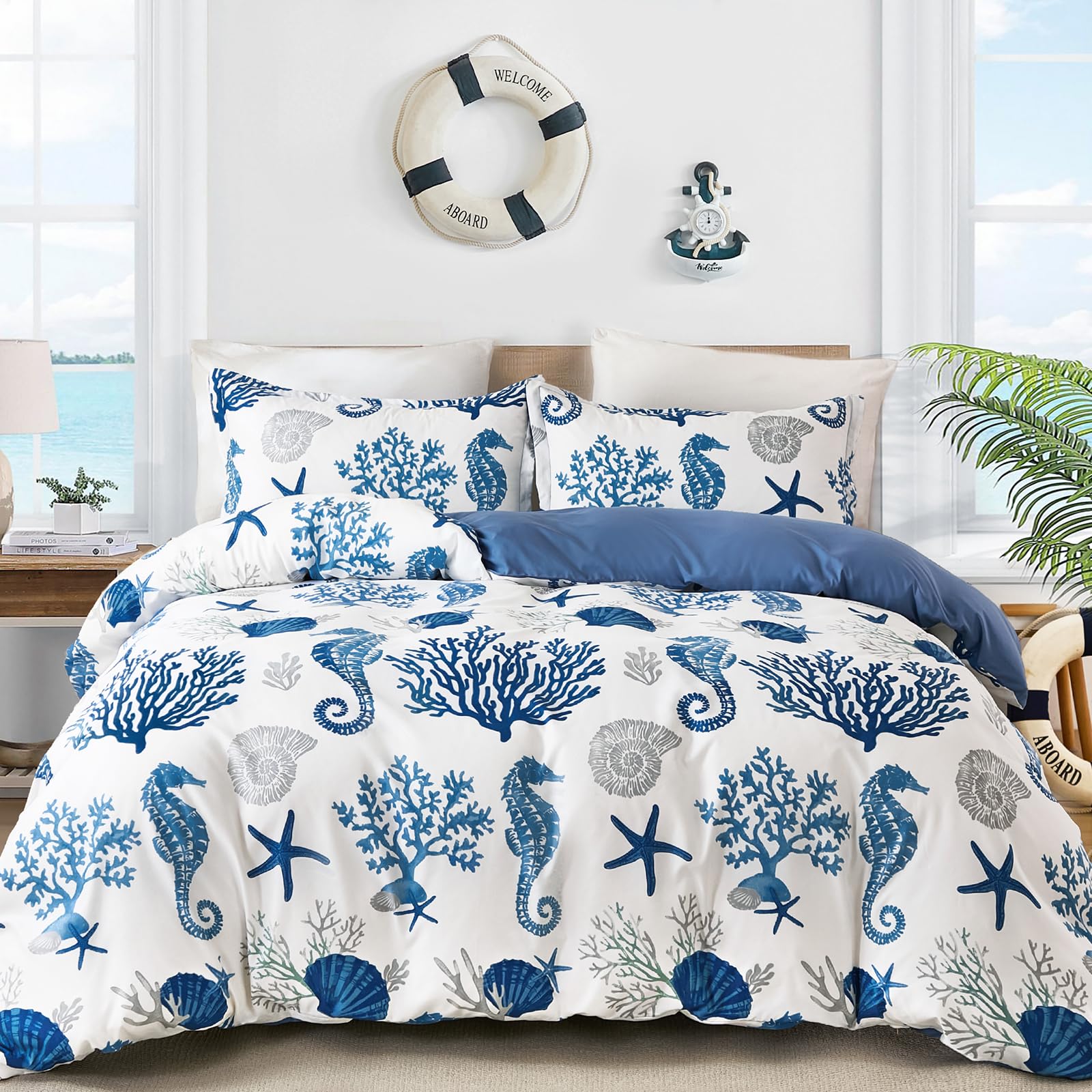 DJY Shell Single Duvet Cover Set – Ocean 3-Piece Microfiber Bedding, Wrinkle-Resistant & Lightweight Design with Hidden Zipper (Blue, 135x200cm)