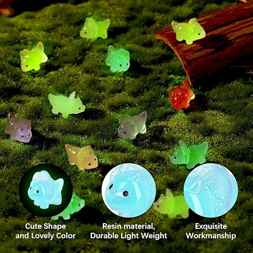 Miniatura 4 de libfrnt 120 piezas de mini dinosaurio de resina luminoso en miniatura que brilla en la oscuridad, colorido adorno de dinosaurio para jardín,