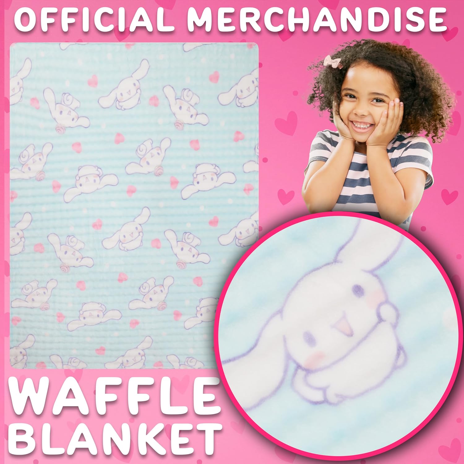 Get Trend Hello Kitty Sanrio Waffle Blanket for Girls, Teens, Women, 51 x 59 in, Cinnamoroll Throw Blanket, Throw for Bed, Kawaii Gifts for Her (White Cinnamoroll)
