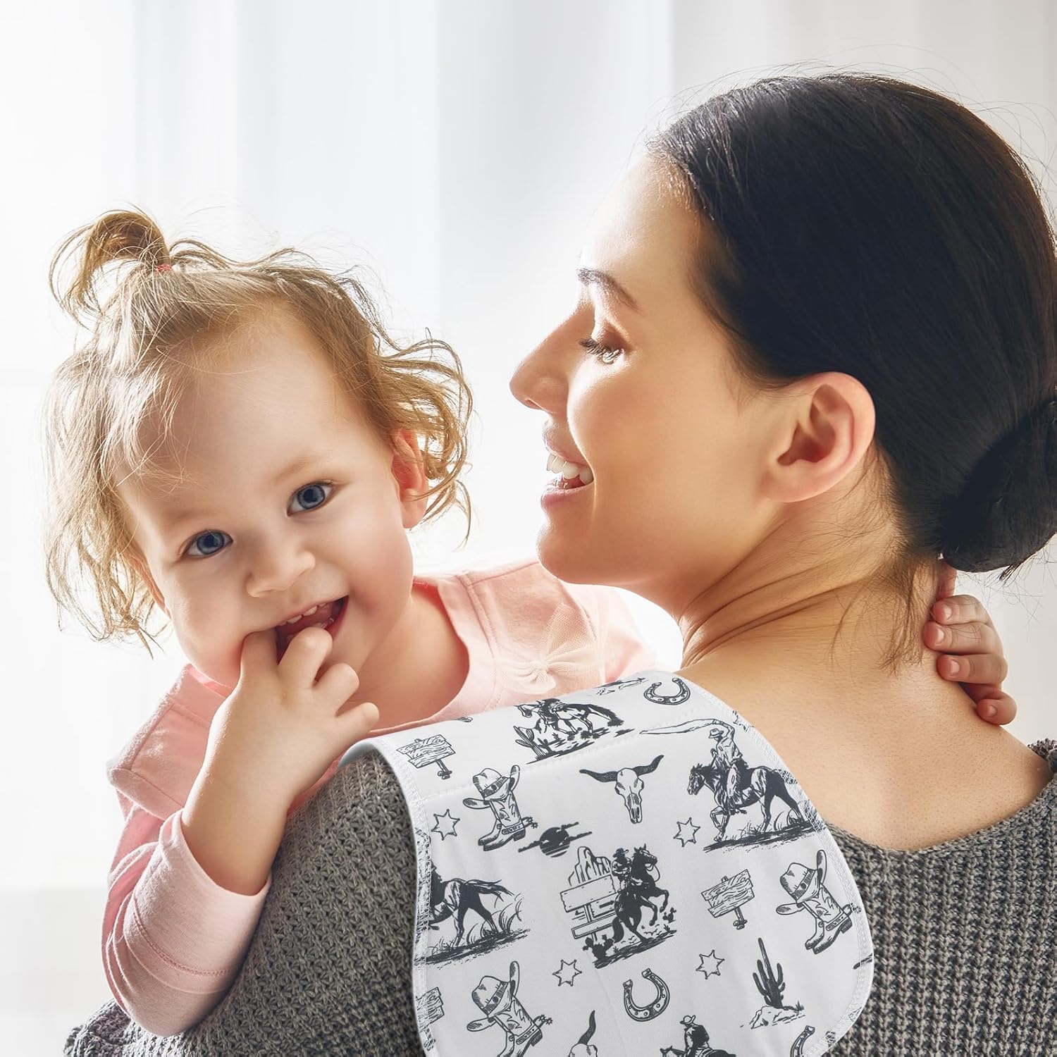 SmoothNovelty 5 Pack Vintage Western Baby Burp Cloths Soft Absorbent Burping Rags for Newborns 19"x9" Spit up Cloths for Boy Girl Newborn Baby Shower Registry Gifts Set Nursery Decor