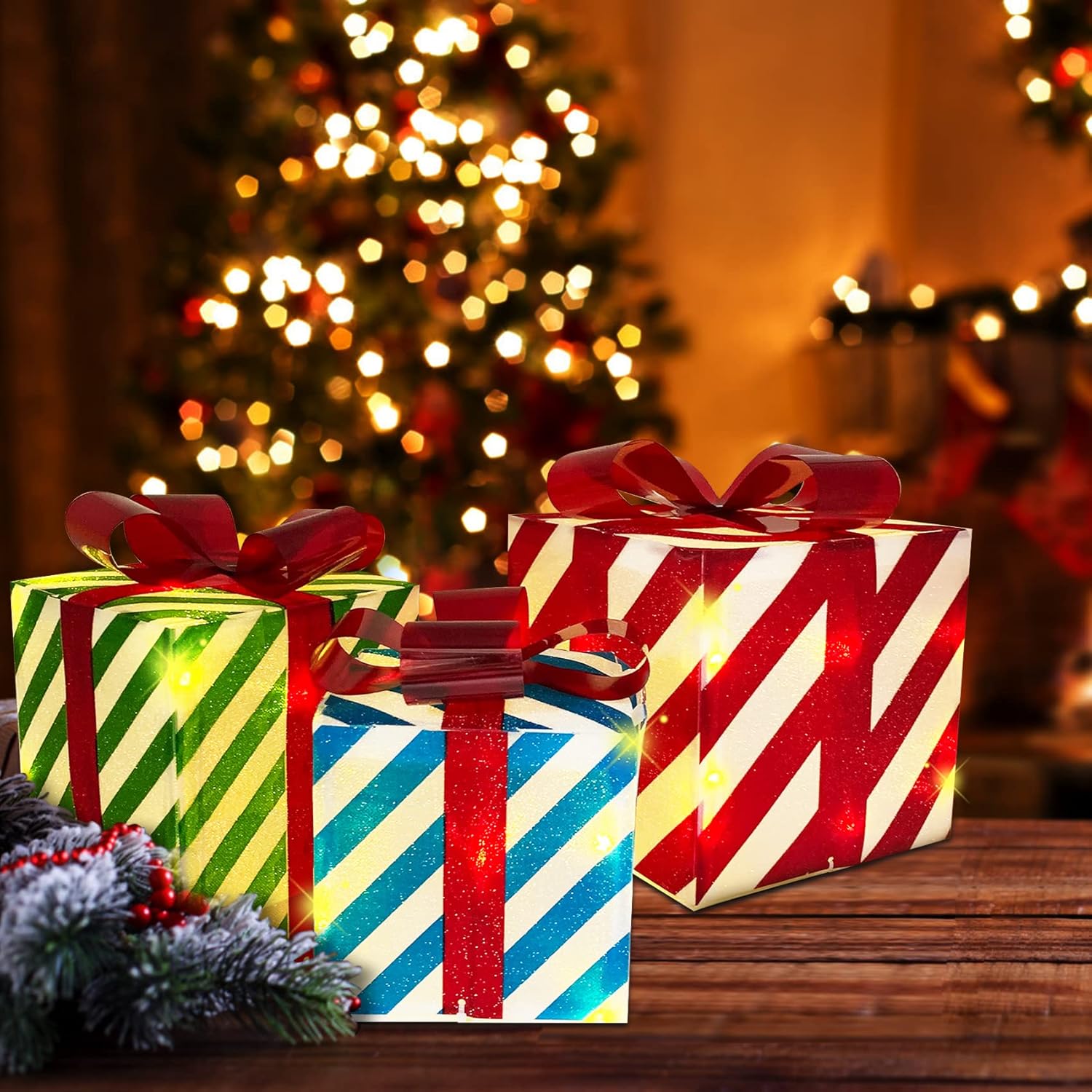 Buy Lighted Gift Boxes Set of 3, Christmas Lighted Gift Boxes w 48 LED