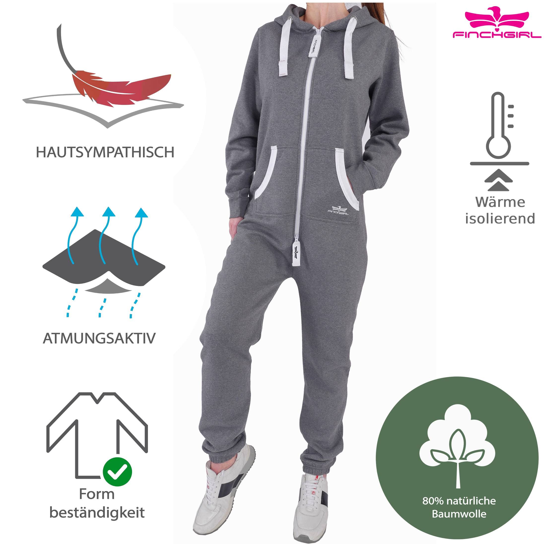 Finchgirl Damski kombinezon do joggingu, dres treningowy, kombinezon zimowy, ciepły strój domowy