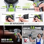 WORKPRO Home Tool Kit with Power Drill, 108PCS Power Home Tool Set with 12V 1.5 Ah Battery Powered Screwdriver and Tool Box, Electric Cordless Drill Set with Keyless Chuck and Variable Speed Trigger