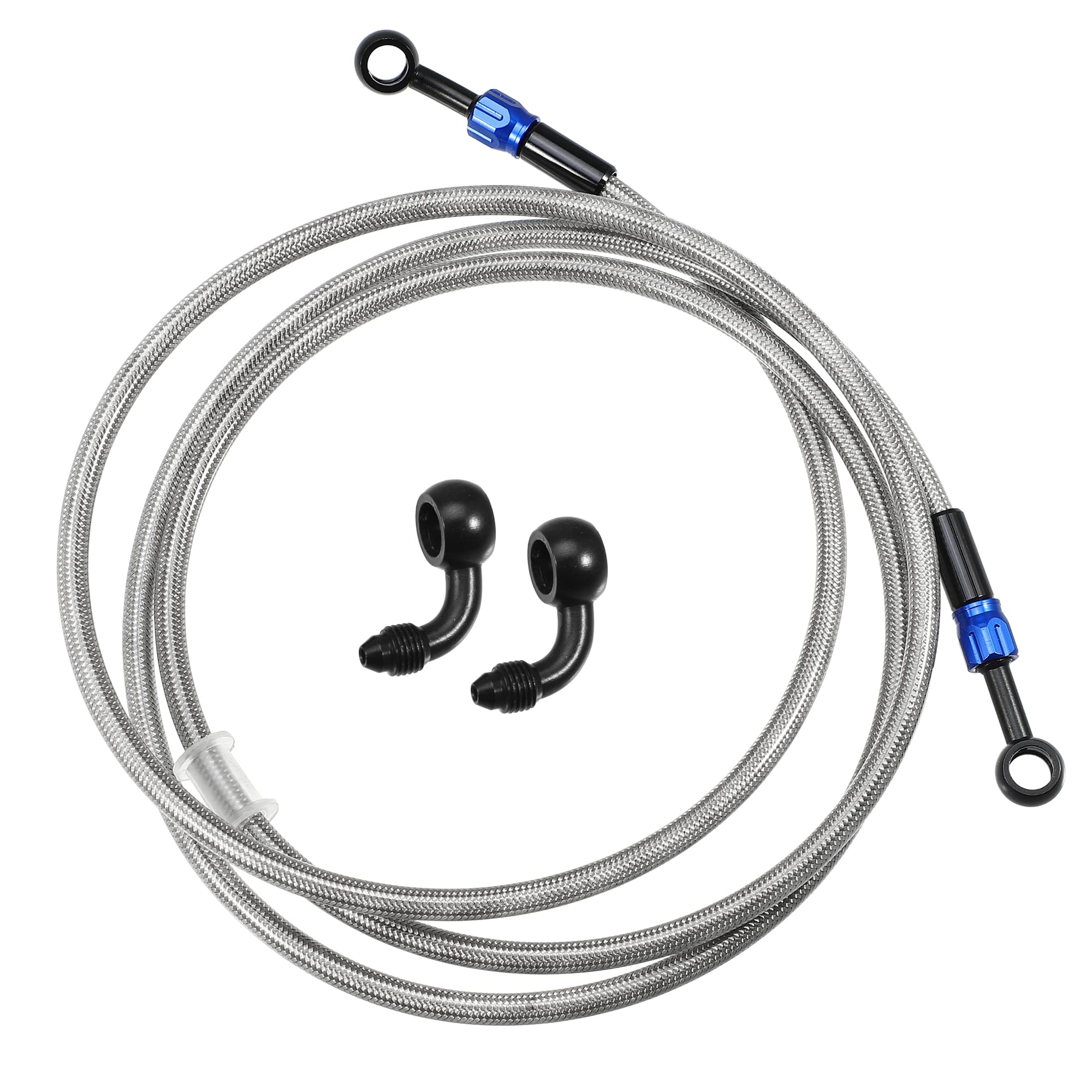 A ABSOPRO Tubo Freno AN3 28 90 Gradi 200cm Argento 1 Set Per Moto | Materiale Silicone Alluminio, Filettatura M10x1, Diametro 10mm, Angoli 28° 90°, Lunghezza 200cm, Doppia Protezione