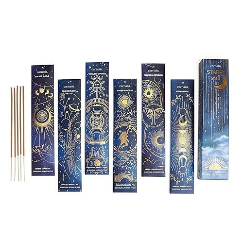 Carnatia Starry Spell Incense Sticks – Set of 6 Mystical Scents, 120 Premium Sticks for Creativity, Focus, Manifestation & Meditation | Natural, Slow-Burning for Spiritual Rituals & Self-Care! - Starry Spell