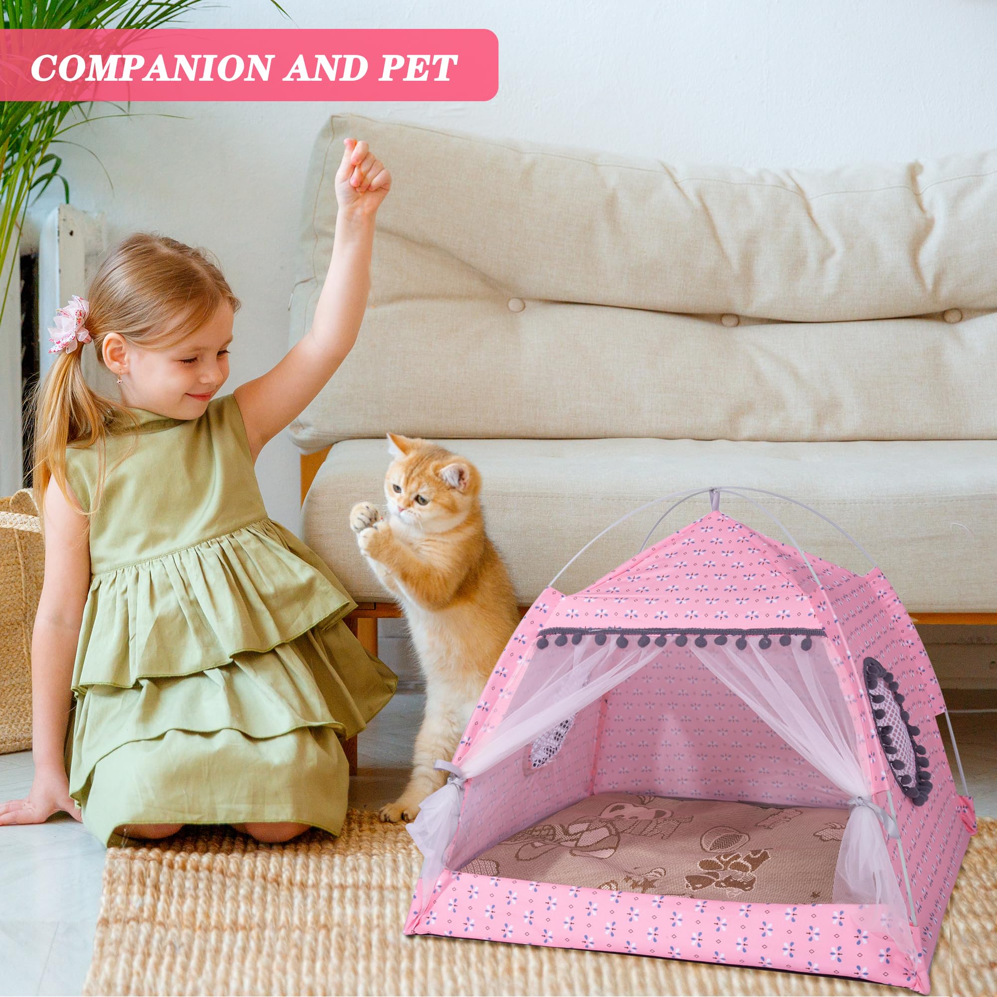 Saymequeen Cat Princess Indoor Tent House Pet Dog Cute Floral Cave Nest Bed Portable Dog Tents (M:38x38x36cm/15x15x14inch, Floral Pink) - Image 3