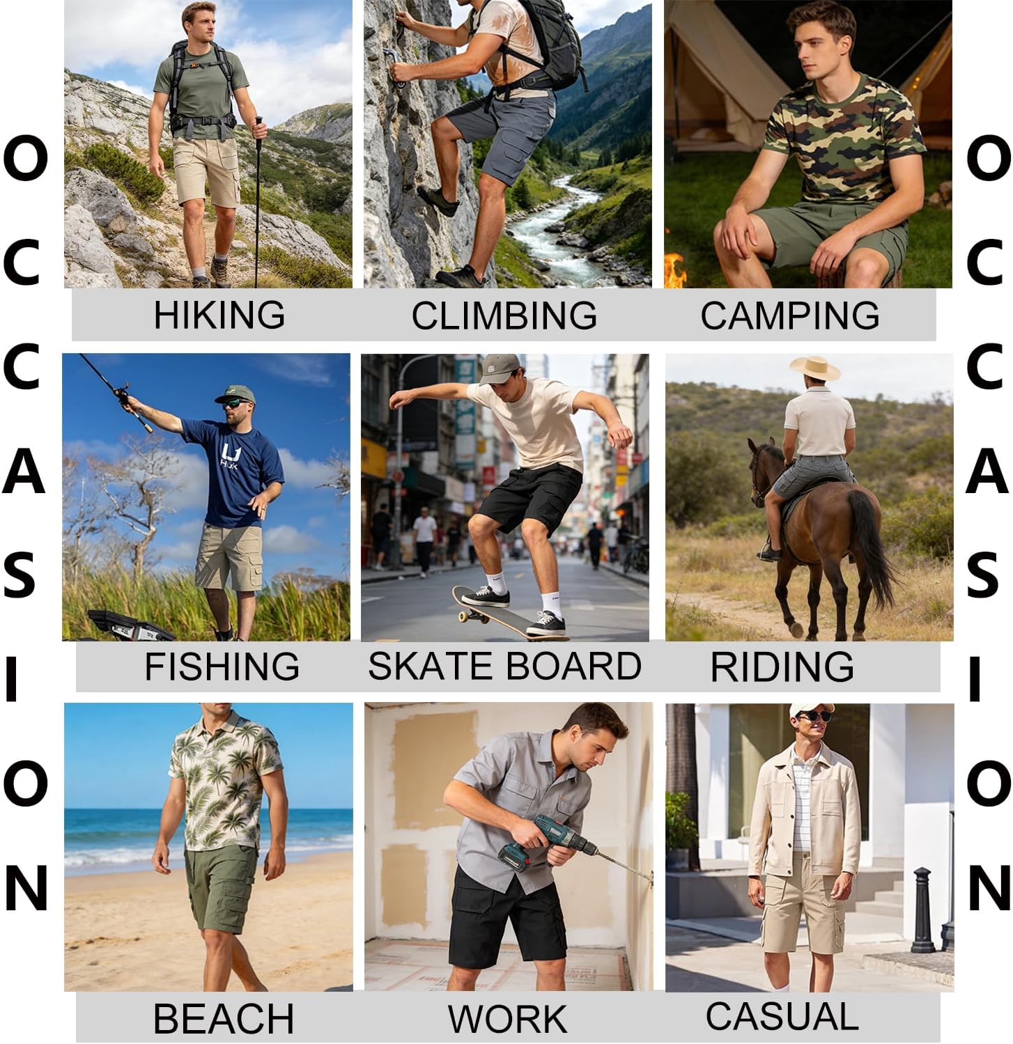 Men Relaxed Fit 12" Inseam Knee Length Cargo Shorts, Rip‑Stop Multi‑Pocket Outdoor Workout Daily Wear Shorts
